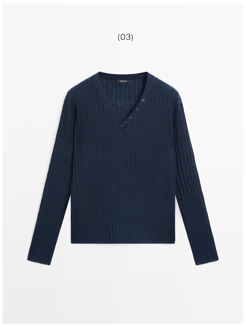 100% linen knit sweater with button details — INK BLUE