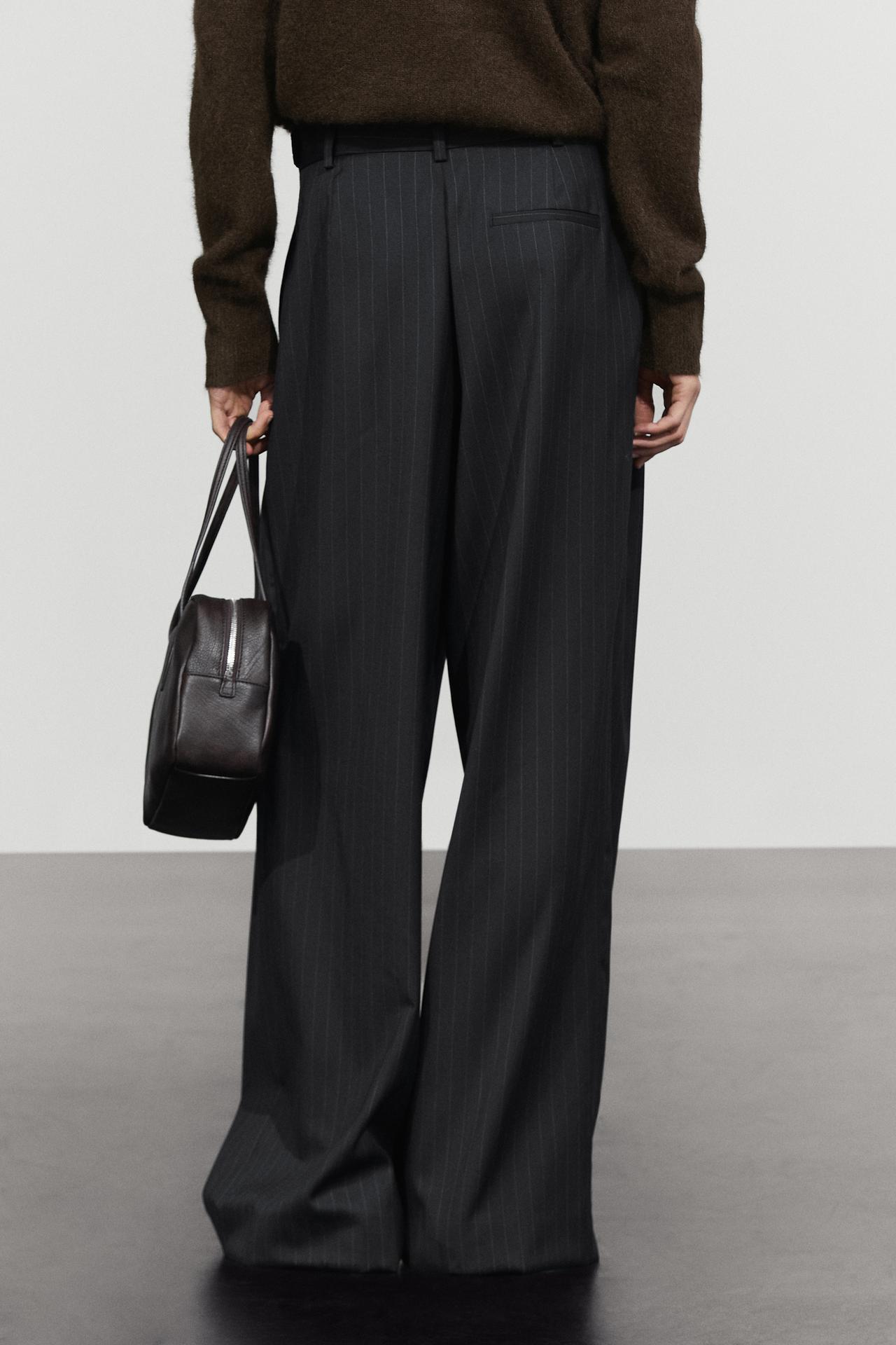 Pinstripe wool suit pants — NAVY BLUE