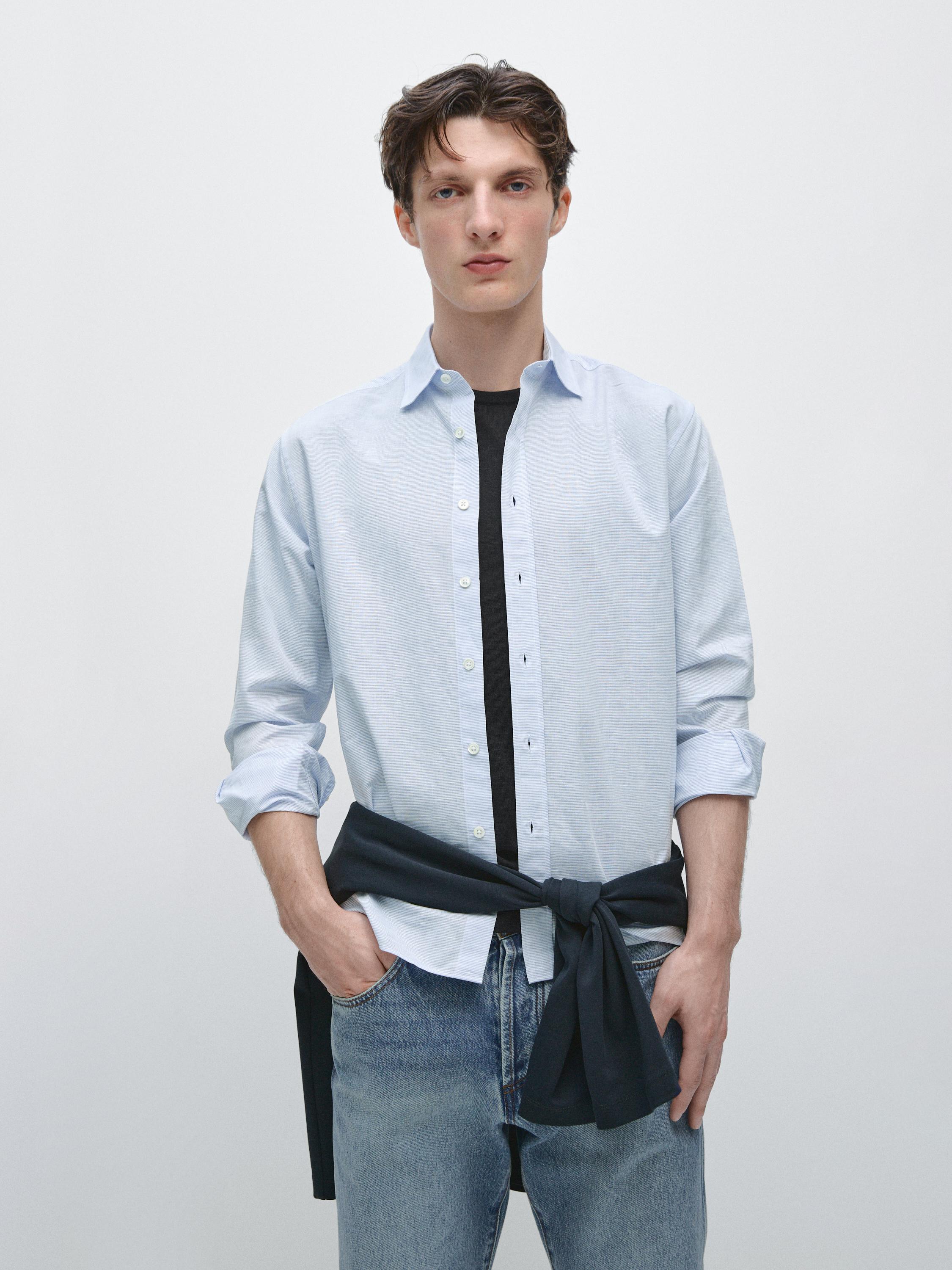 Regular fit linen blend shirt — SKY BLUE