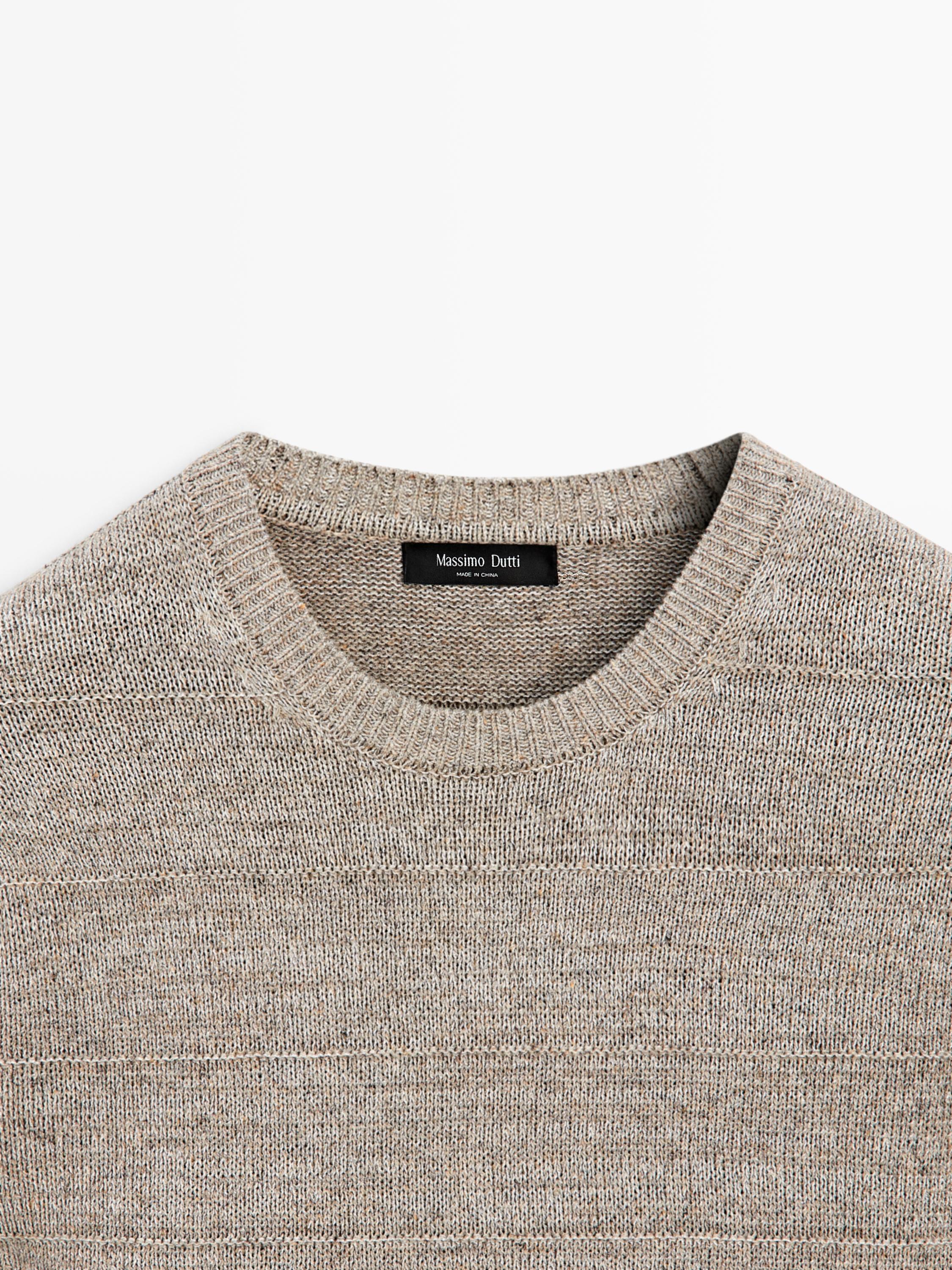 Striped knit crew neck sweater — MINK