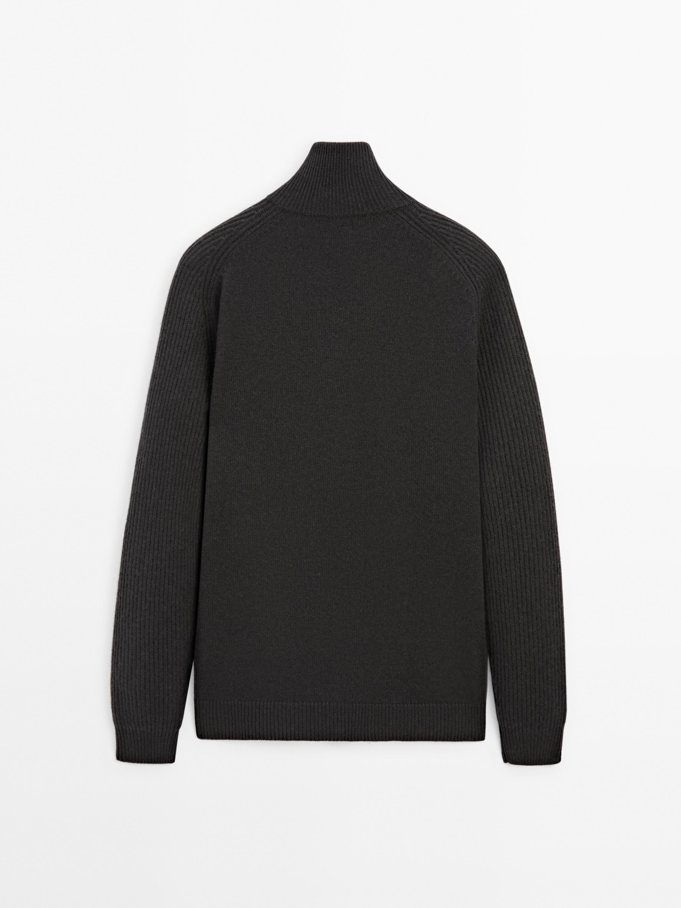 Wool blend high neck cardigan