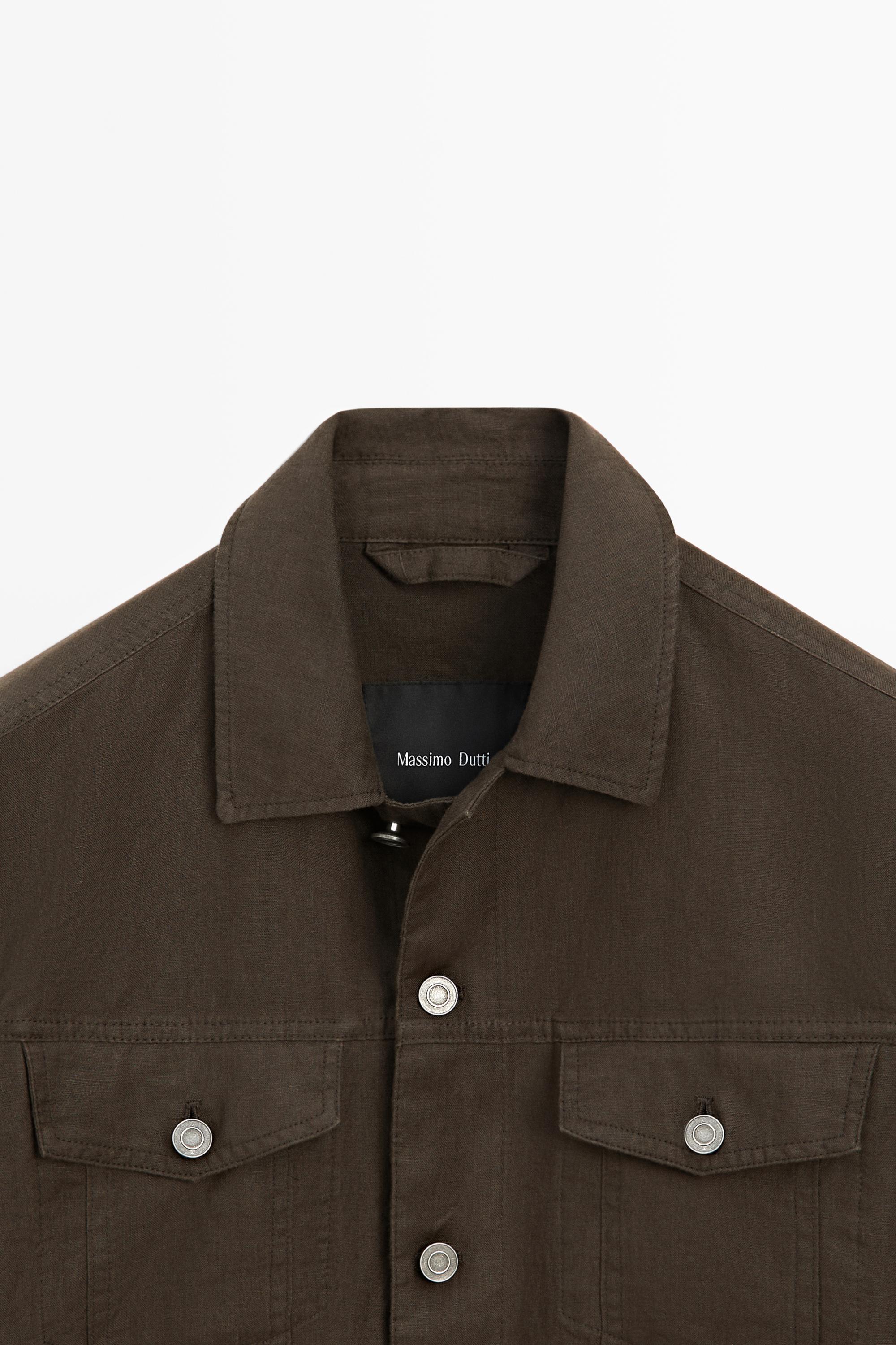 100% linen trucker jacket — DARK KHAKI