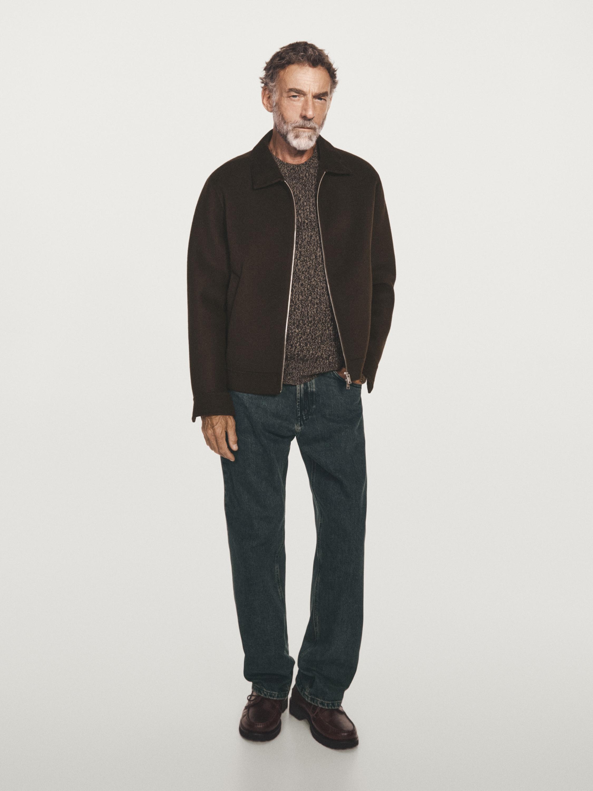 Wool jacket with double corduroy collar