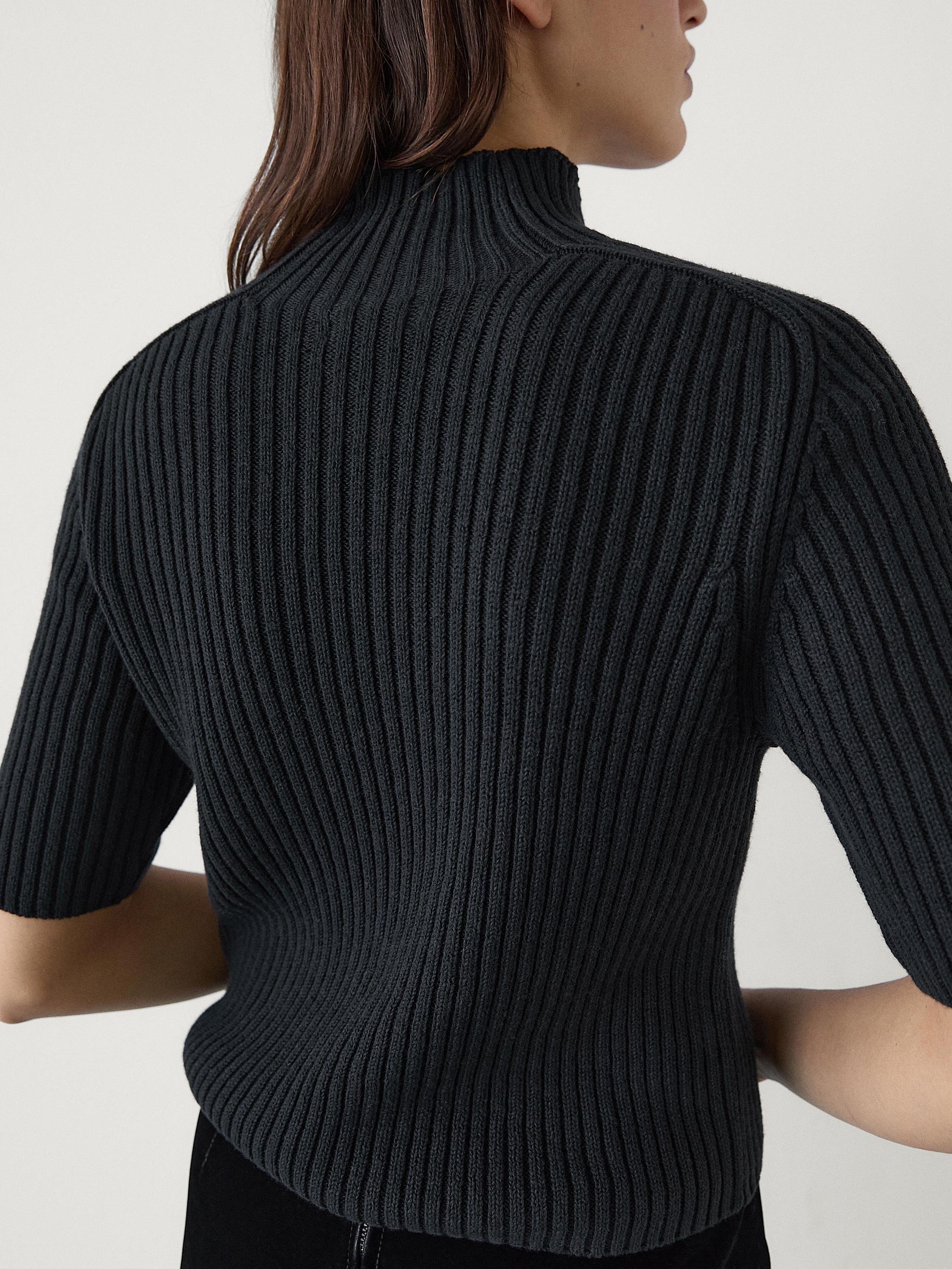 Ribbed cotton blend knit sweater · Black · Sweaters And Cardigans | Massimo  Dutti