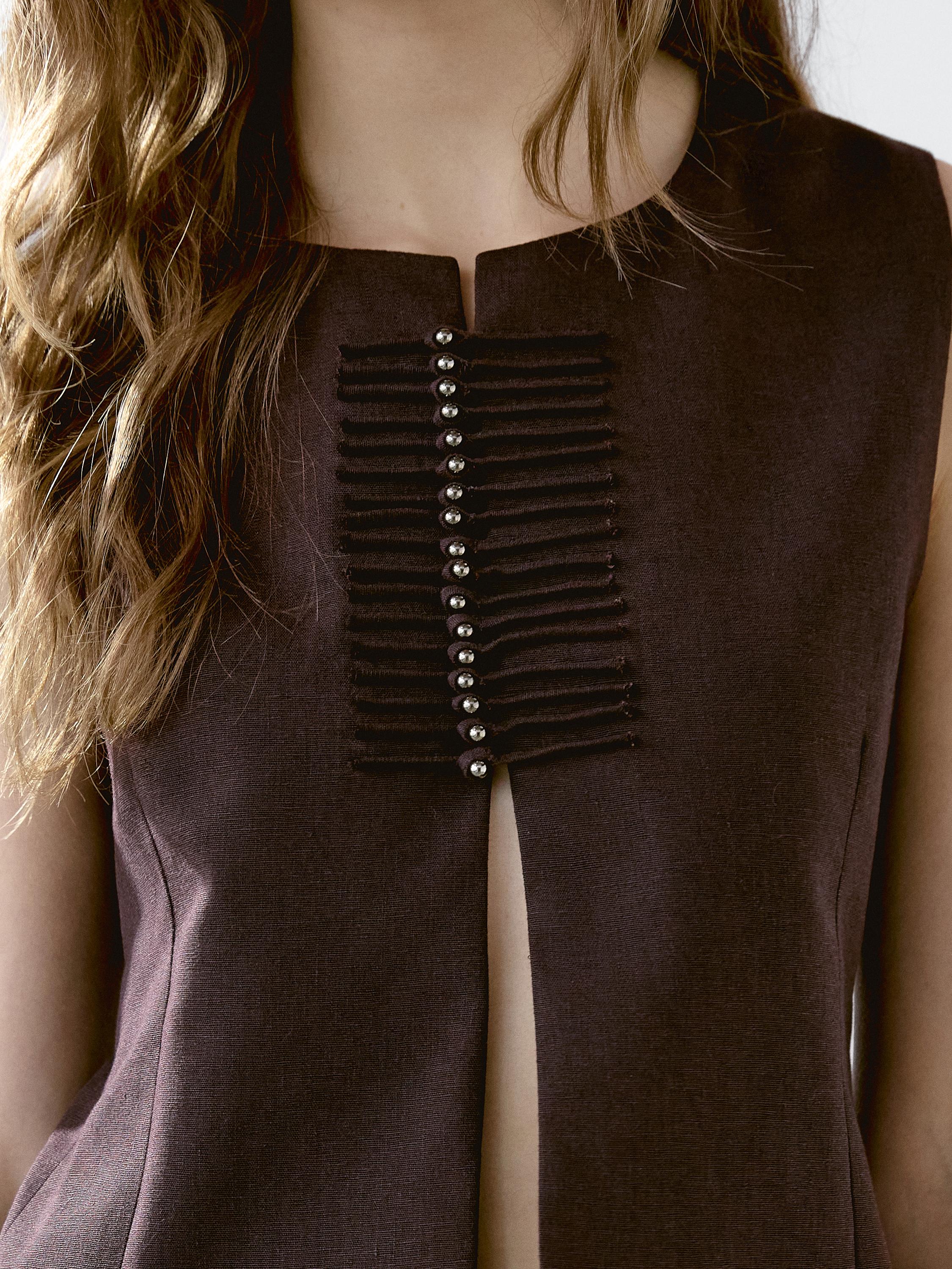 Linen blend beaded waistcoat