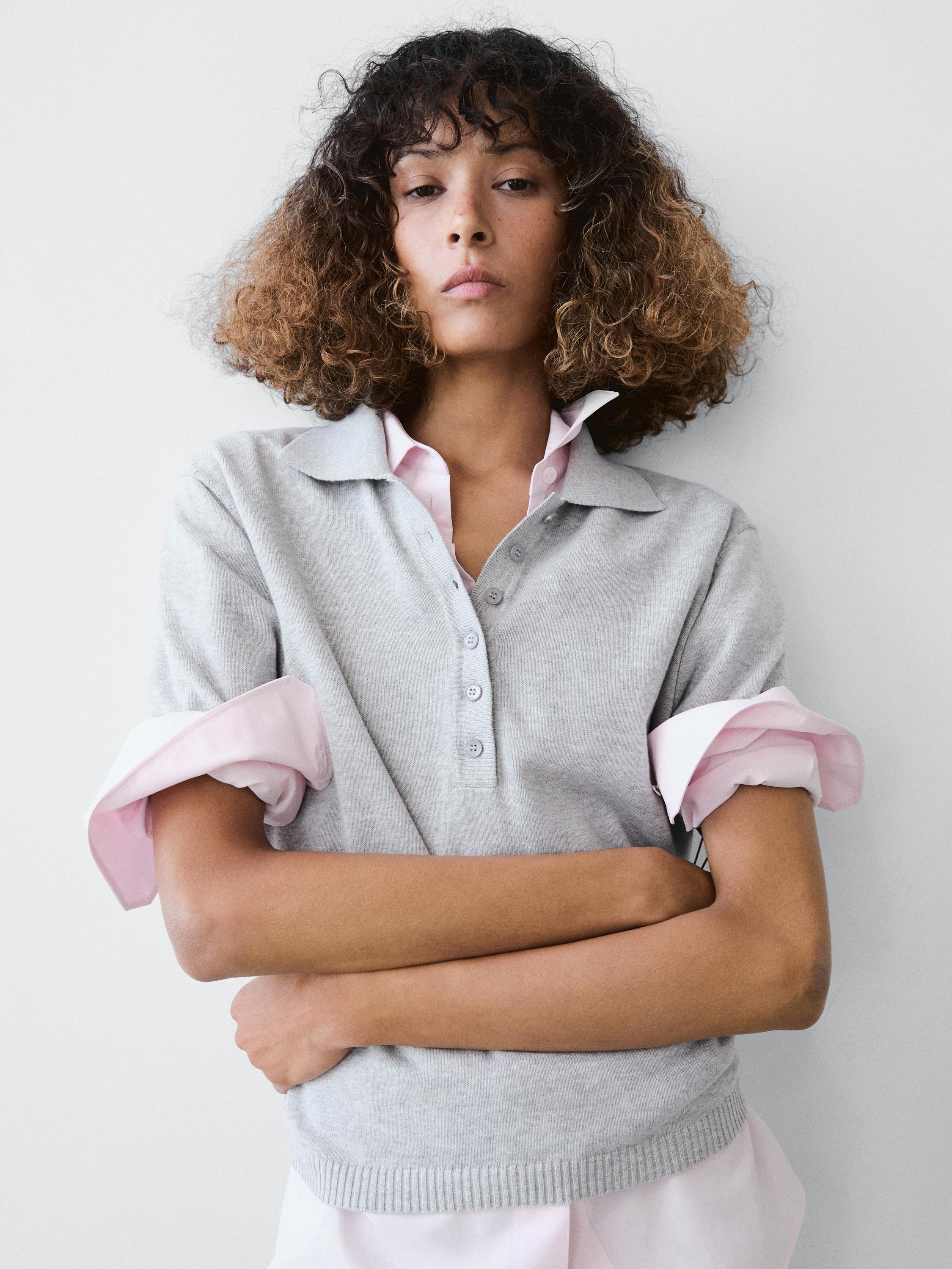 Cotton knit polo sweater