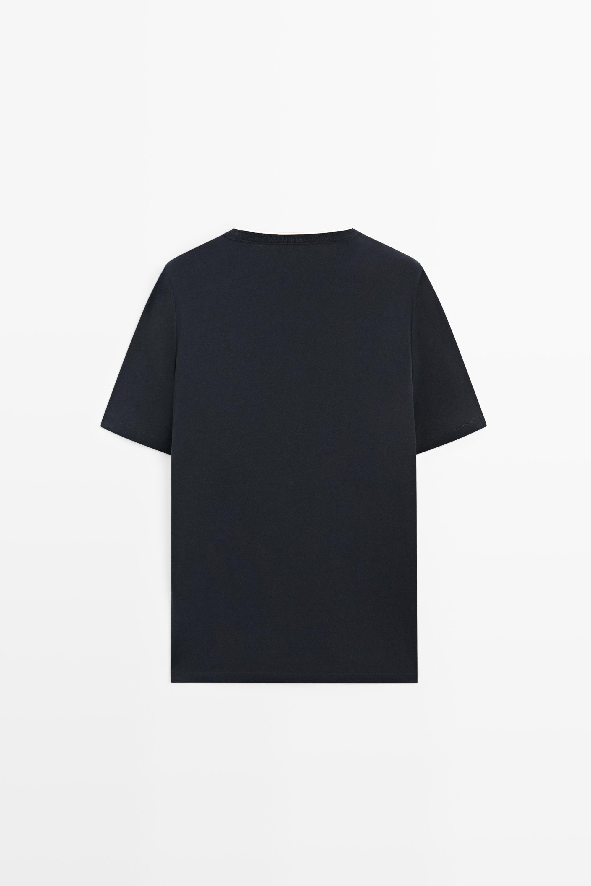 Contrast neck detail T-shirt — NAVY BLUE