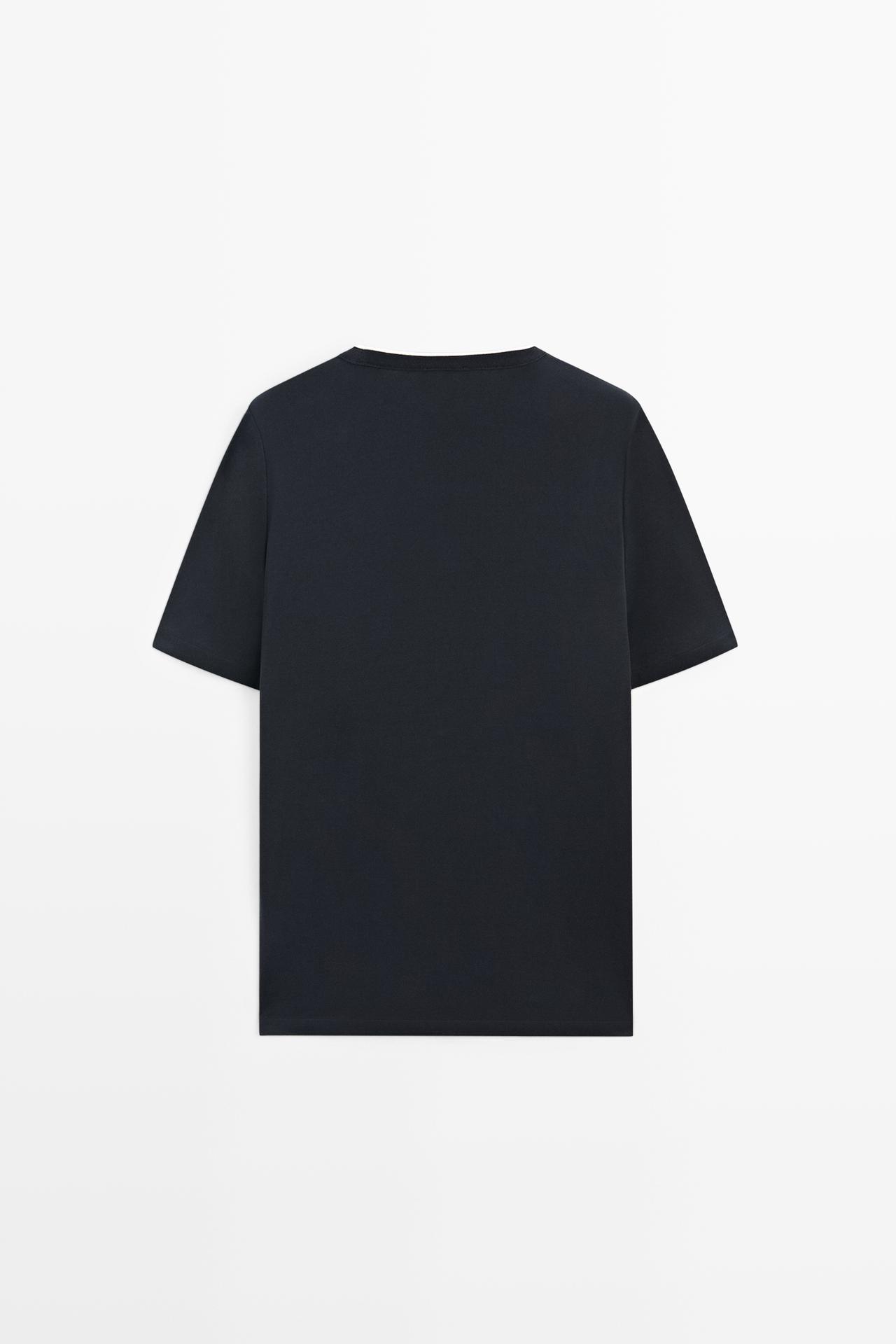 Contrast neck detail T-shirt — NAVY BLUE
