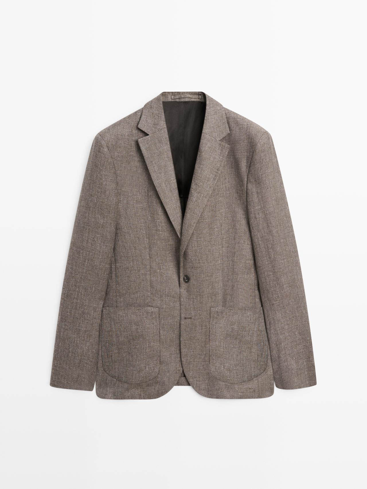 Massimo Dutti - Heren - Getailleerde Blazer Van 100% Gemêleerd Linnen - Vigo Beige - 50