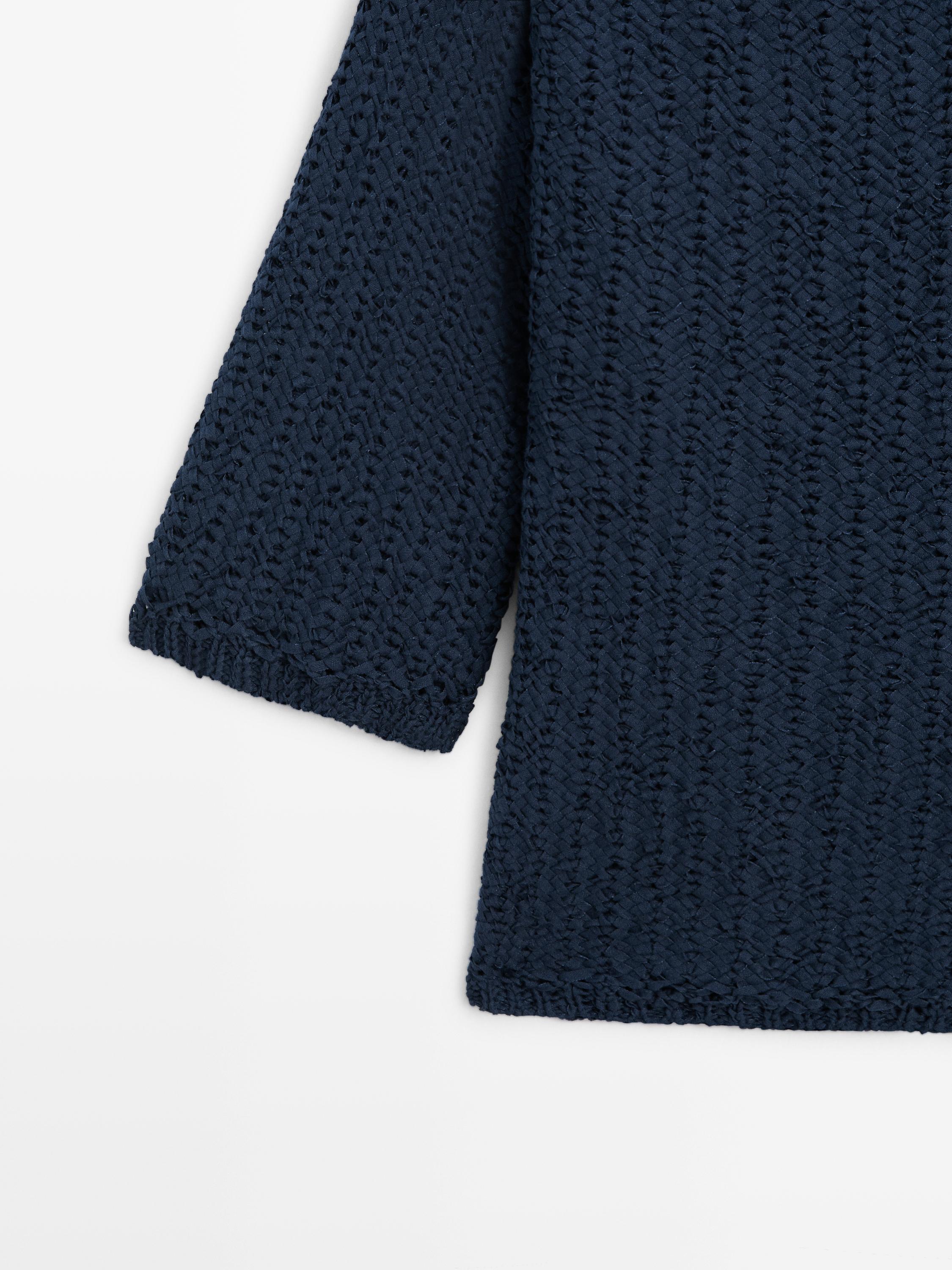 Textured cotton blend knit sweater — NAVY BLUE