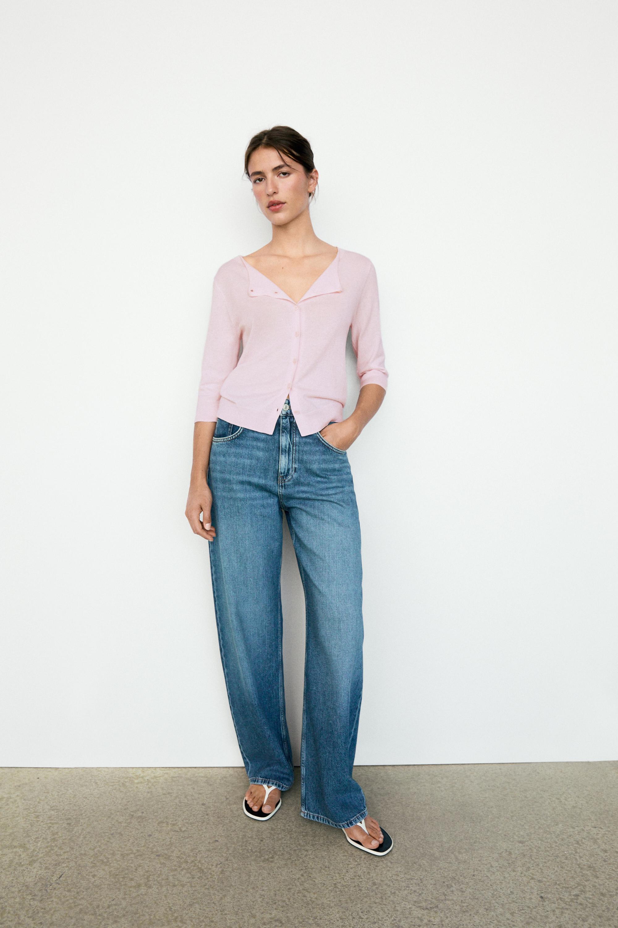 Cotton blend boat neck cardigan — PALE PINK