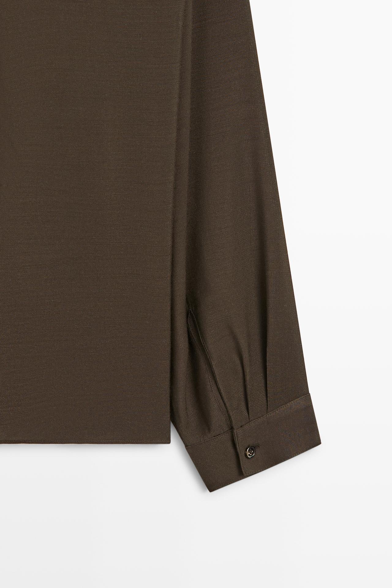 Semi-sheer shirt with tie detail — BROWN