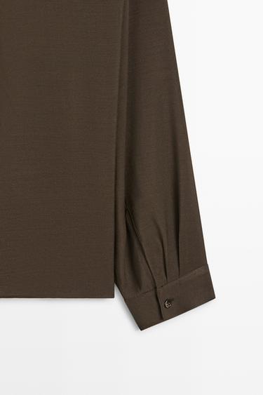 Semi-sheer shirt with tie detail — BROWN 7