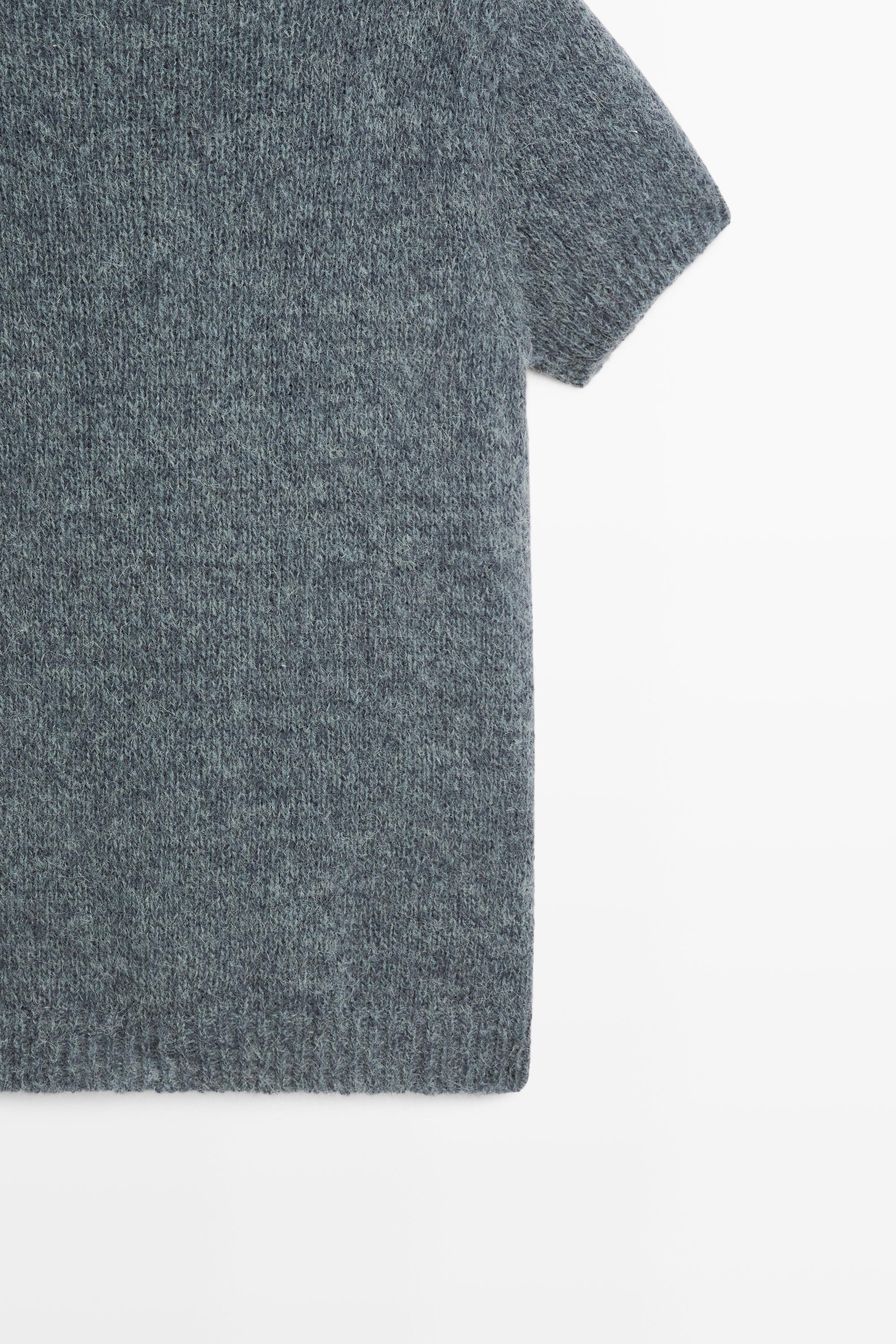 Short sleeve alpaca blend knit sweater — GREY BLUE