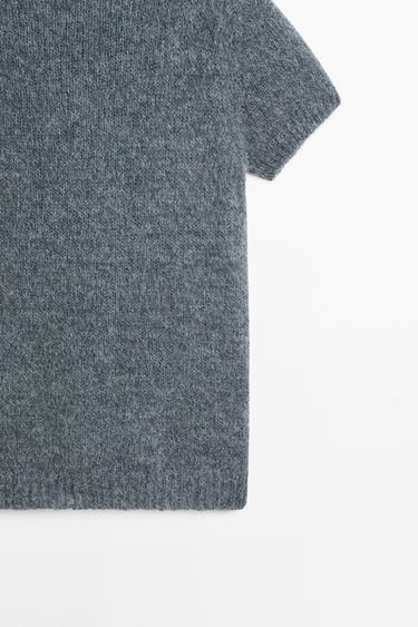 Short sleeve alpaca blend knit sweater — GREY BLUE 7