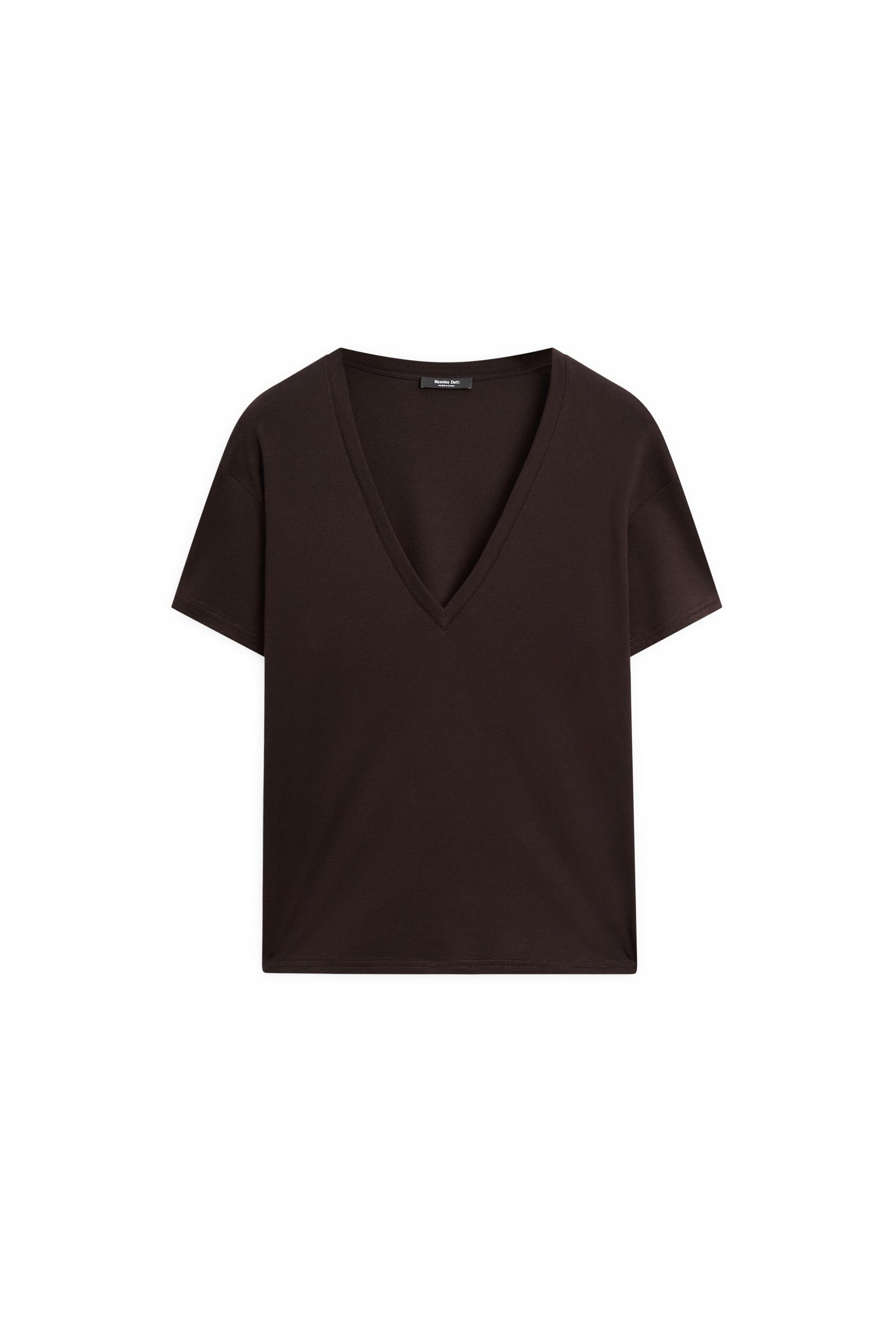 Flowing V-neck T-shirt — BROWN