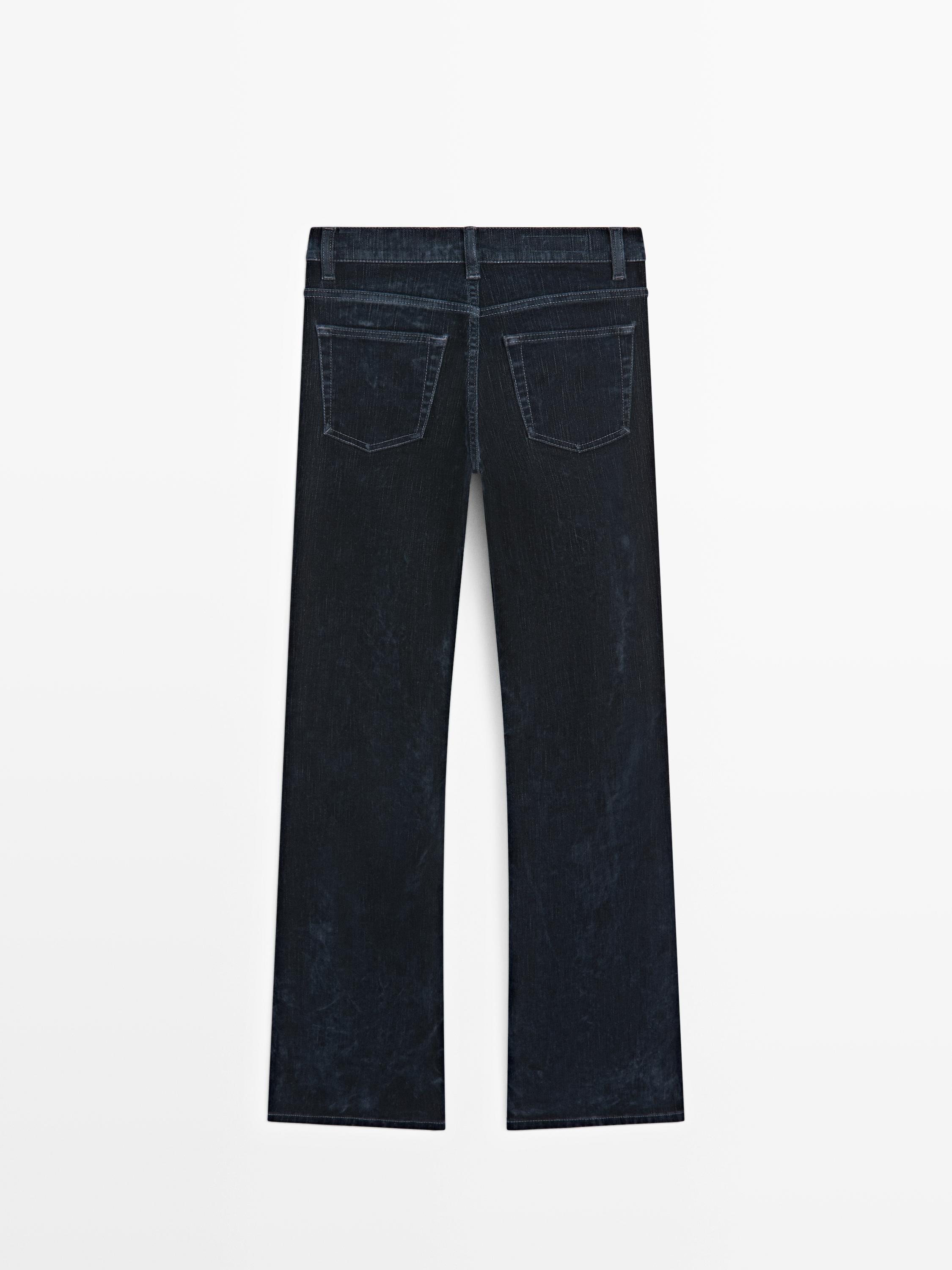 High-waist boot-cut flocked jeans — Misty blue