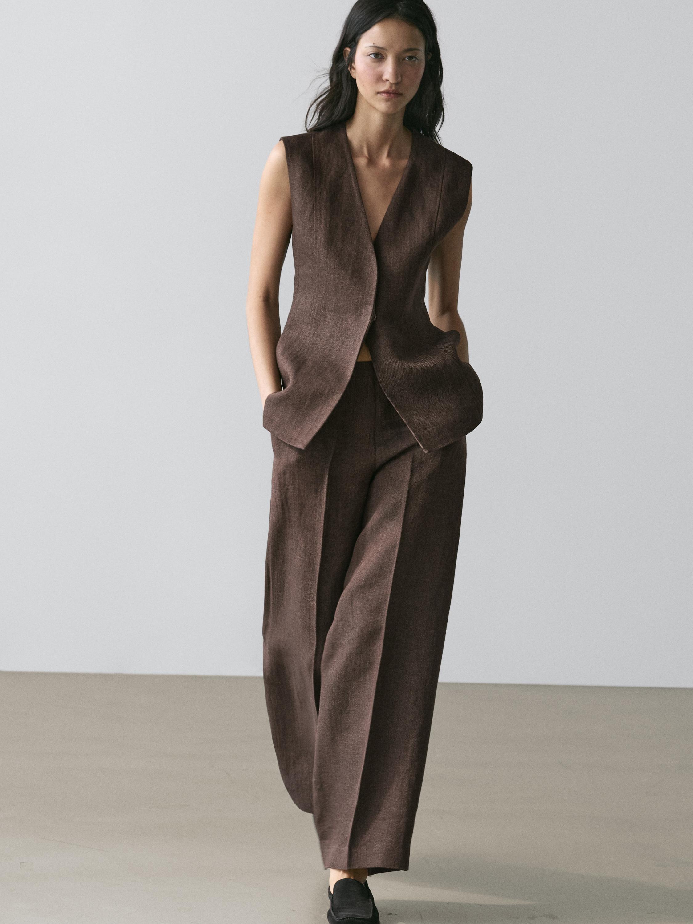 Linen suit waistcoat — BROWN