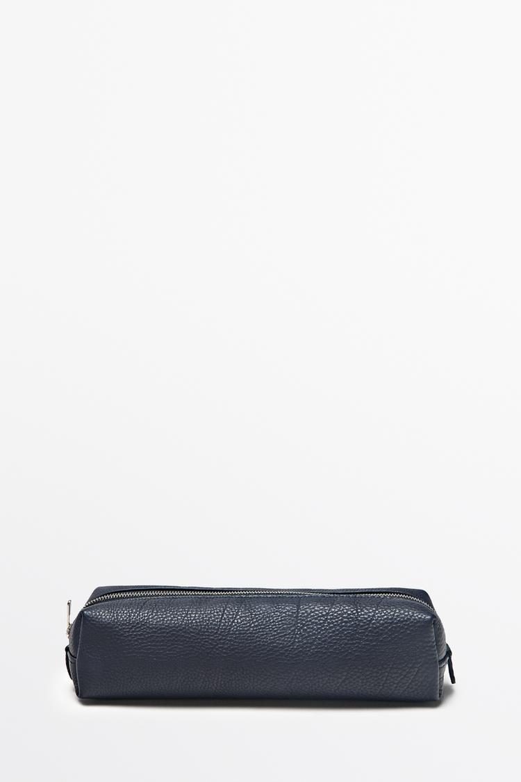 Nappa leather zip pouch — NAVY BLUE