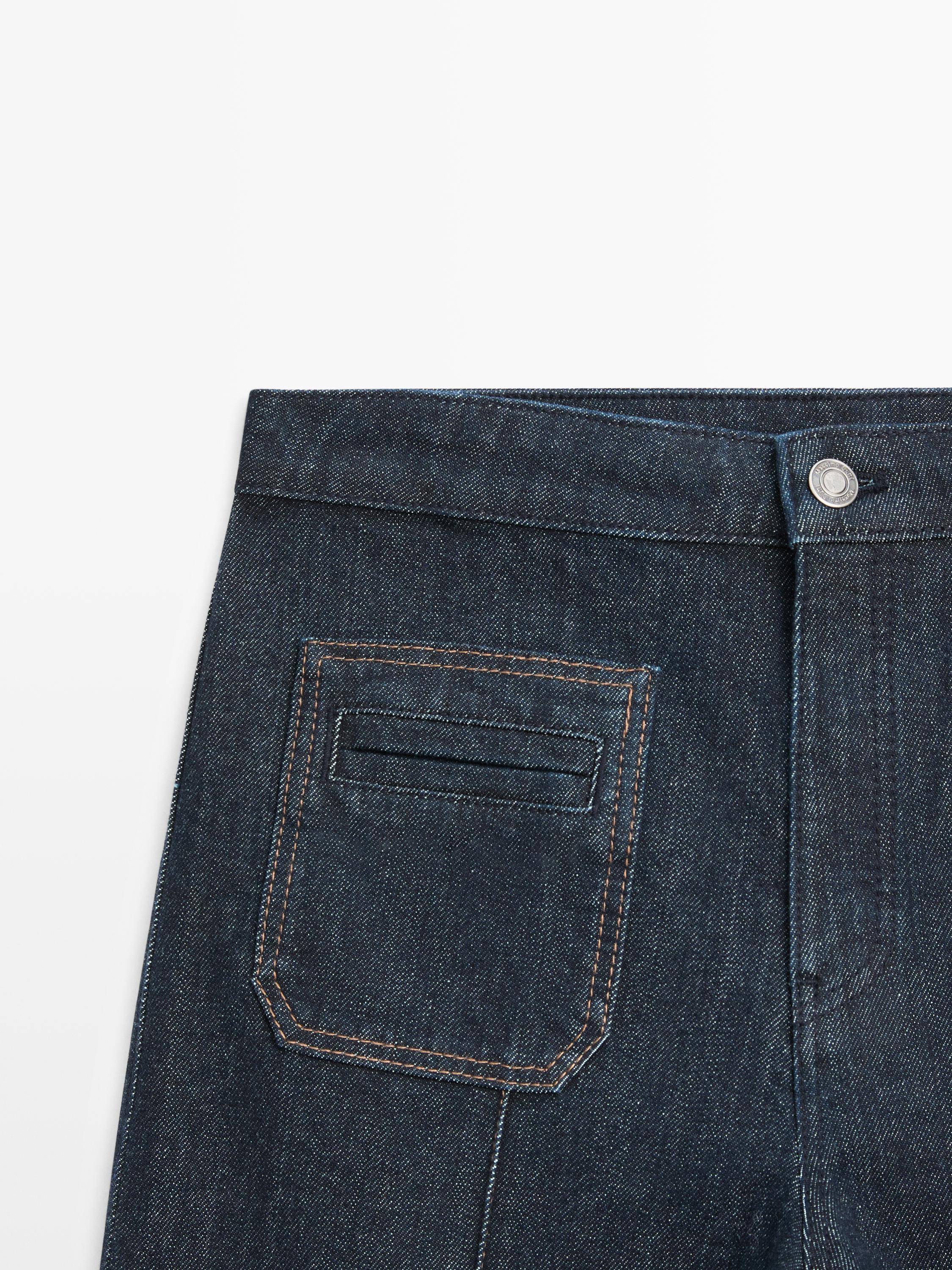 Flare fit high-waist jeans with pockets — DARK BLUE