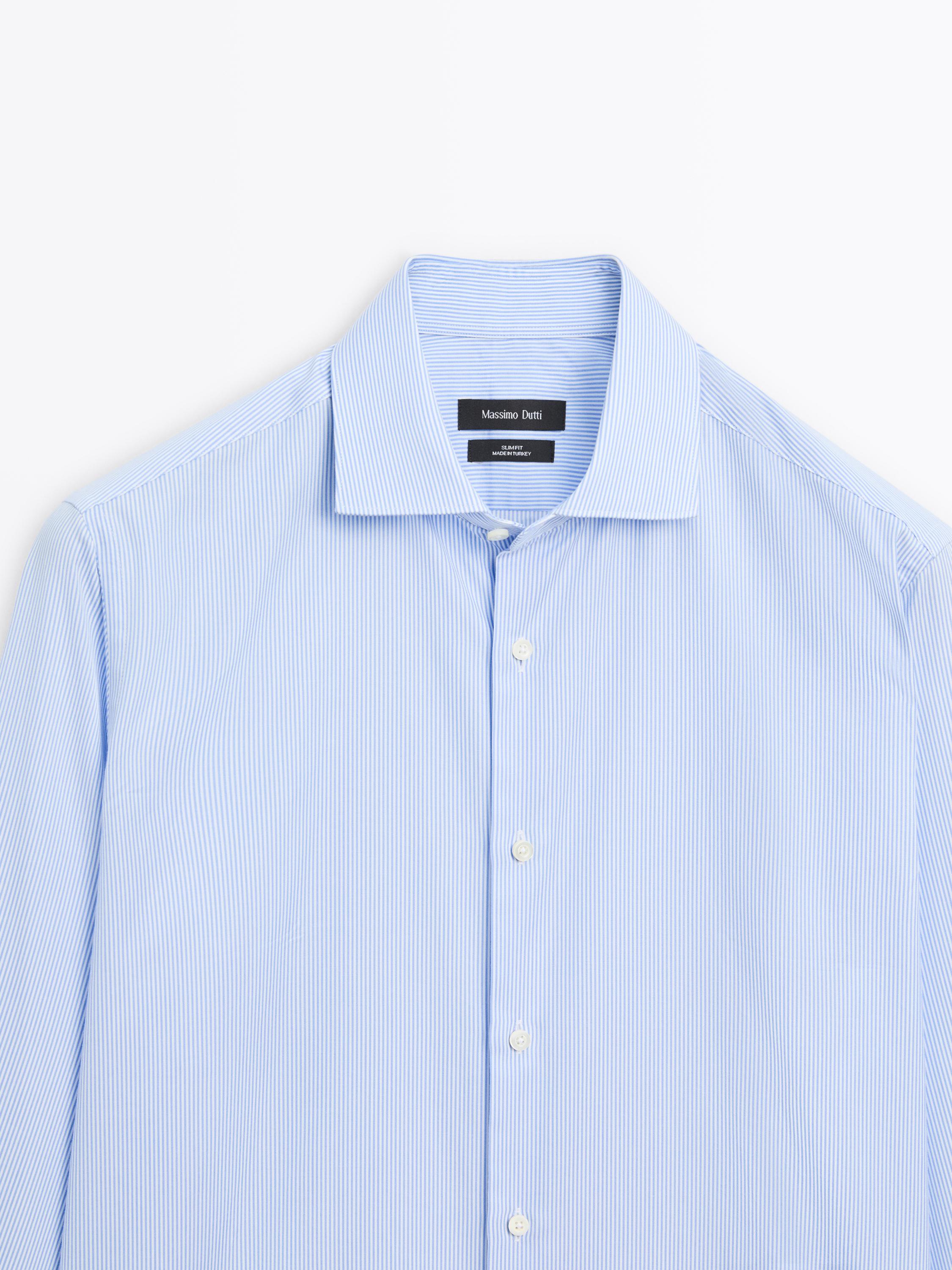 Slim fit striped twill shirt — SKY BLUE
