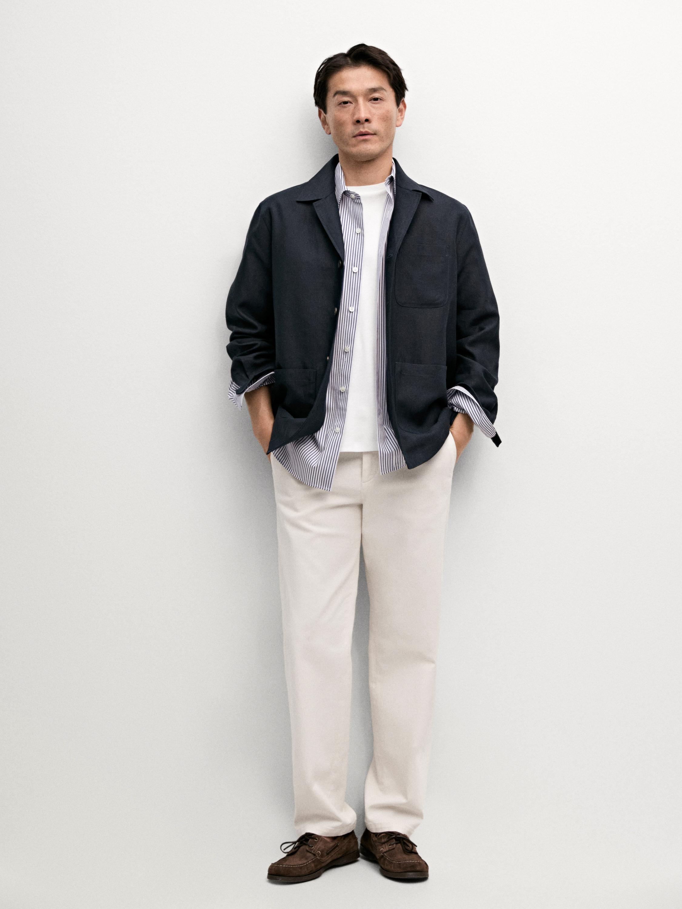 Linen overshirt with pocket details — BLUE