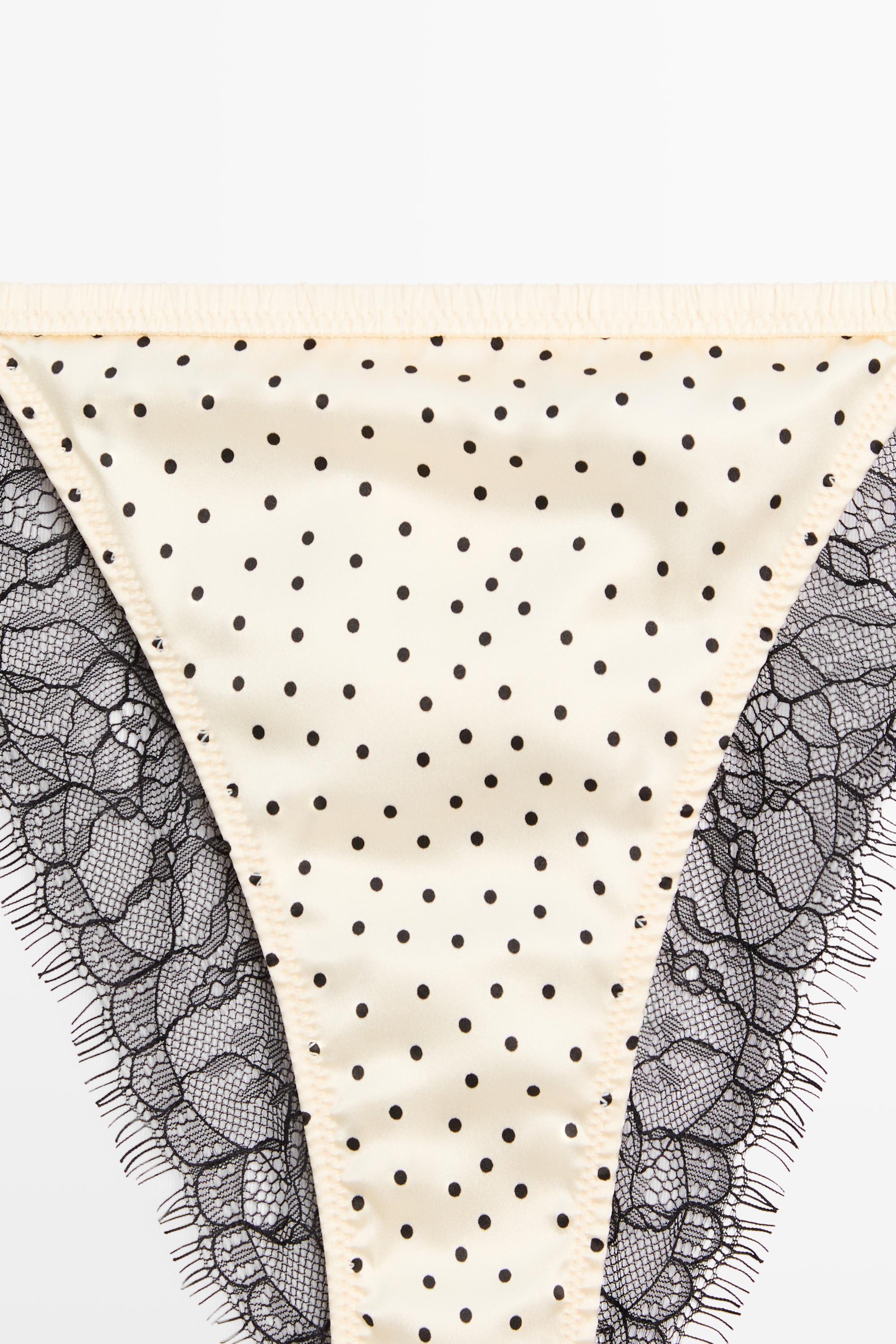 Polka dot briefs with lace detail — CREAM