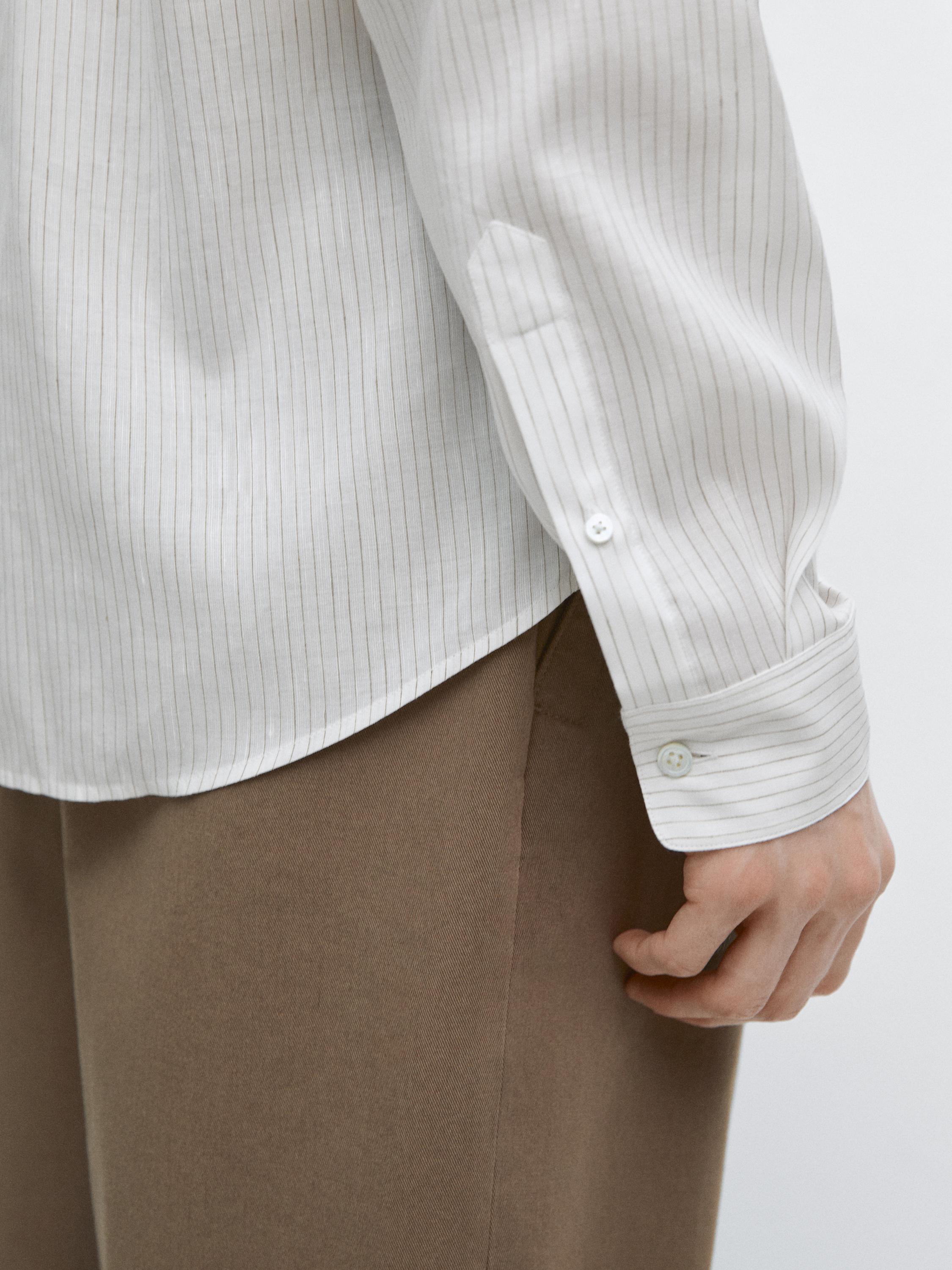 Cotton blend regular fit striped shirt — MUSTARD YELLOW