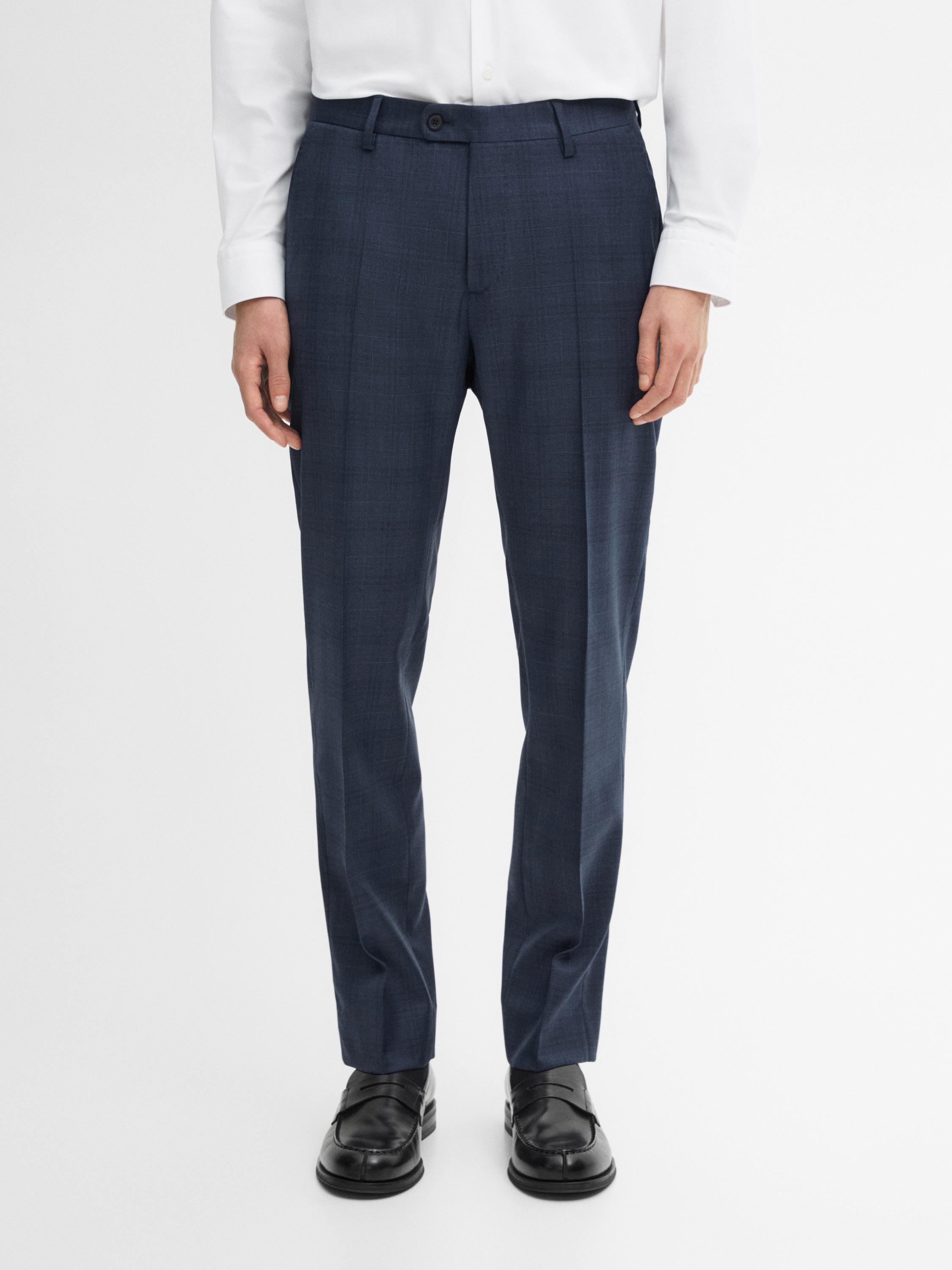 Check wool blend suit trousers