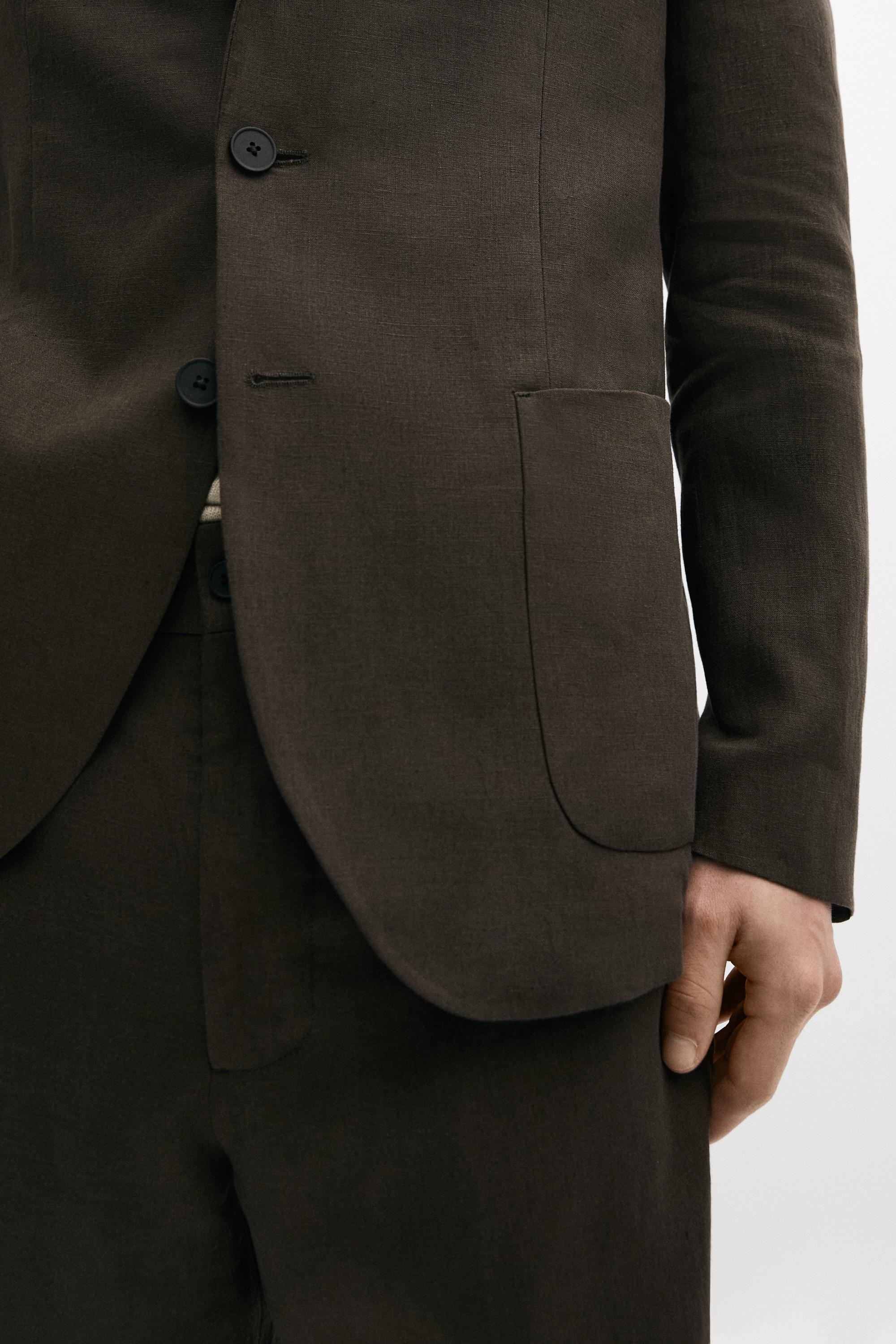Linen suit blazer — BROWN