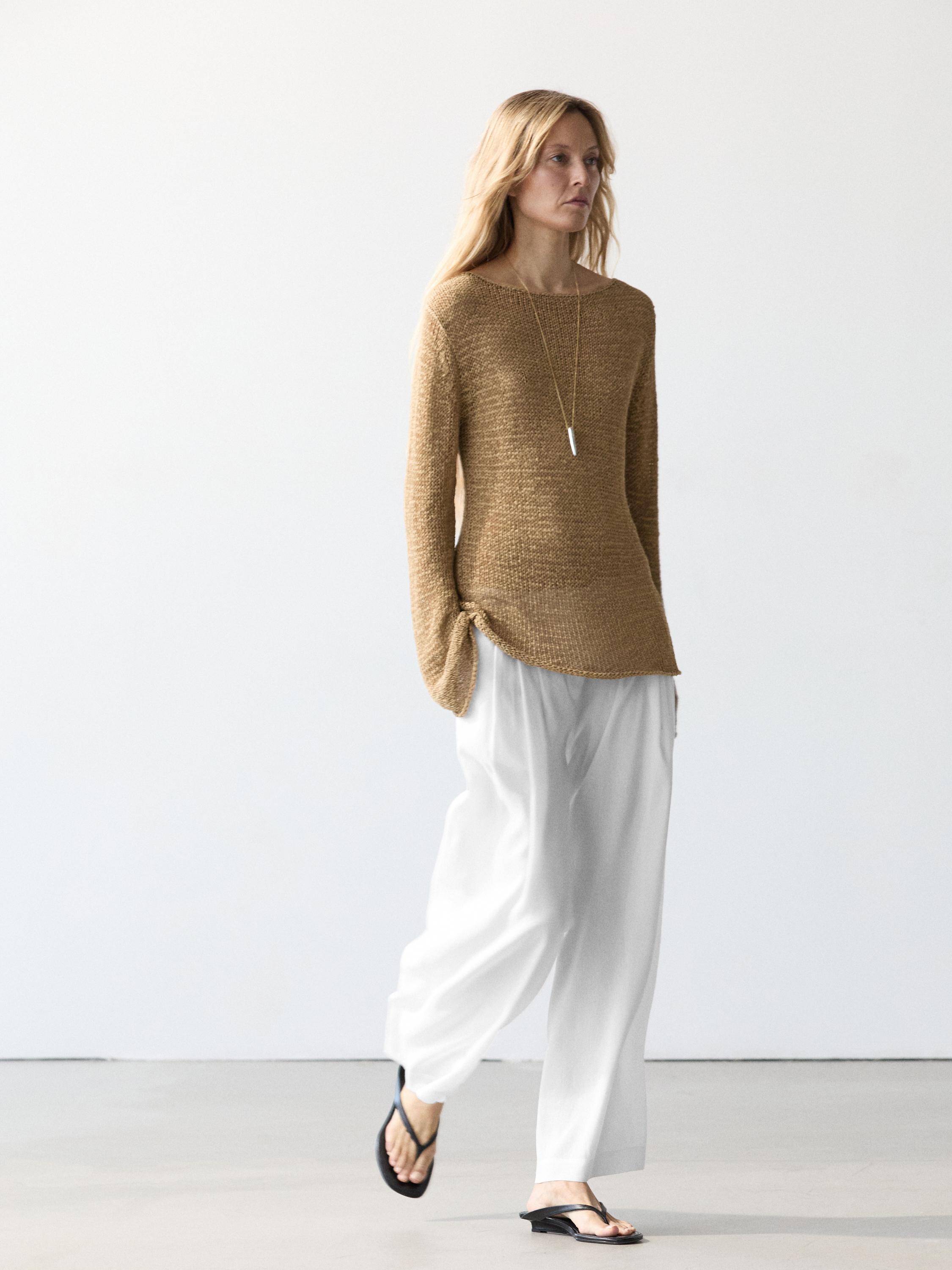 Flowing linen blend trousers — Off white