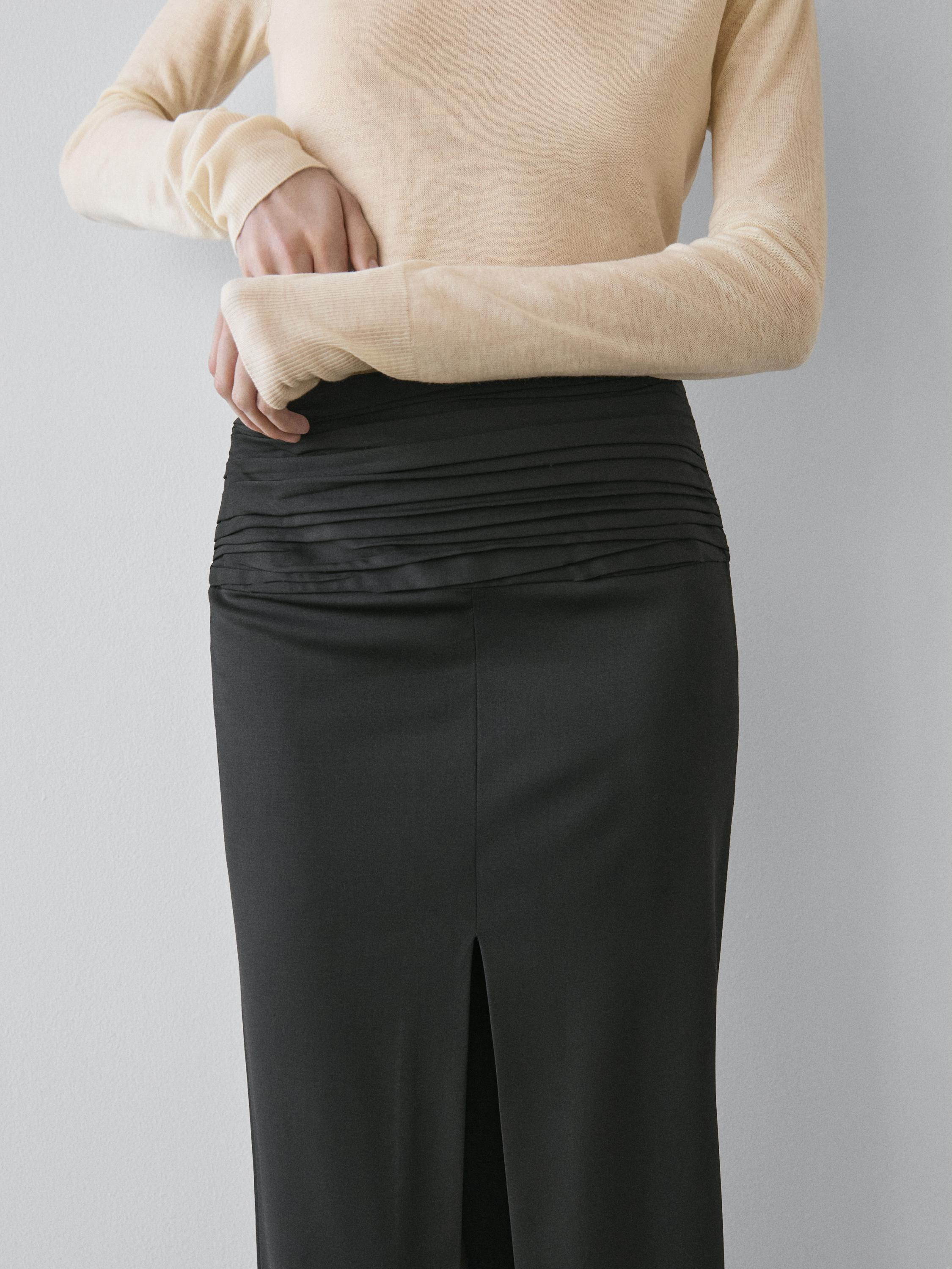 Straight midi skirt with gathered sash - STUDIO — BLACK