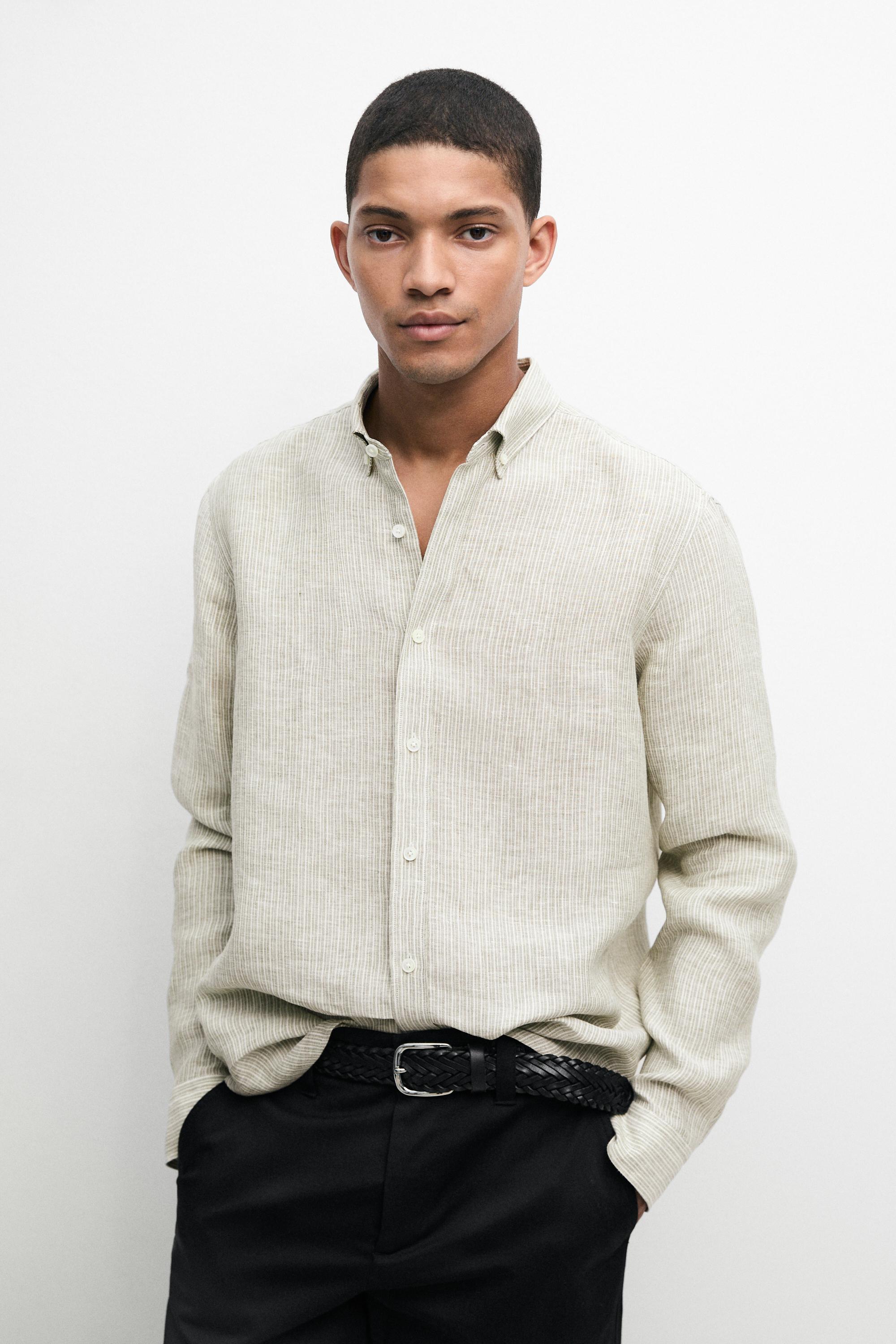 Camisa rayas regular fit 100% lino
