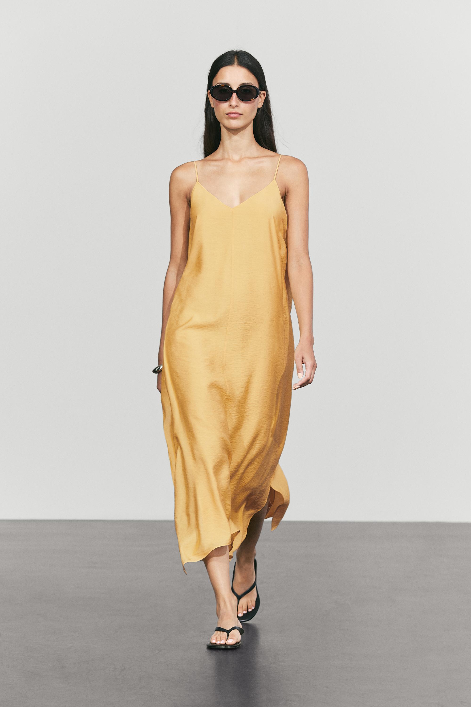 Flowing lingerie dress with ruffle detail — Yellow