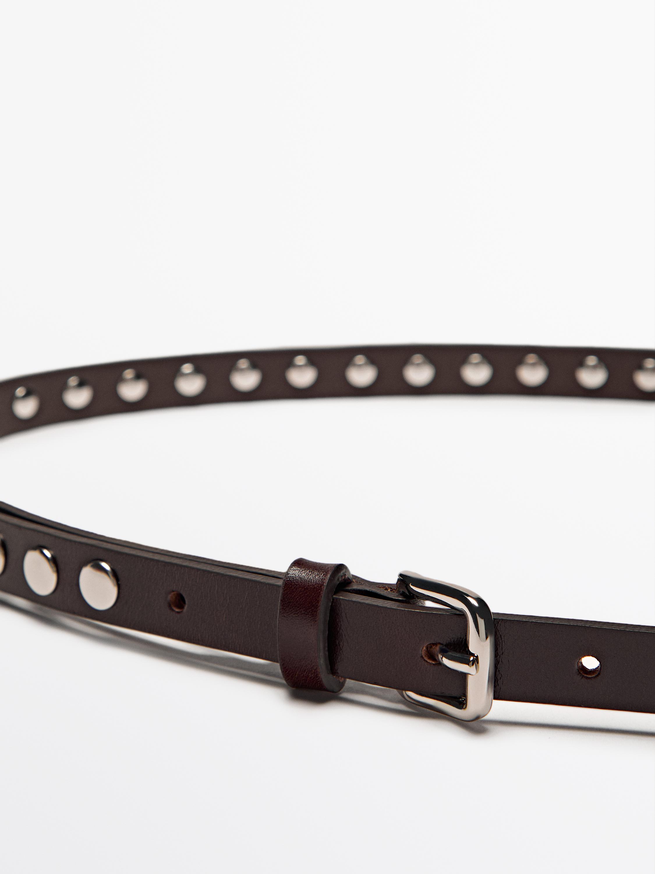 Thin nappa leather belt with studs