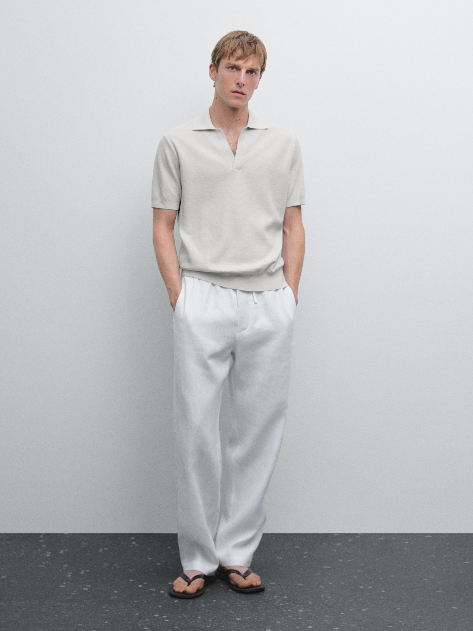 Polo Punto Cuello Pico - Gris Perla - S - Massimo Dutti - Hombre