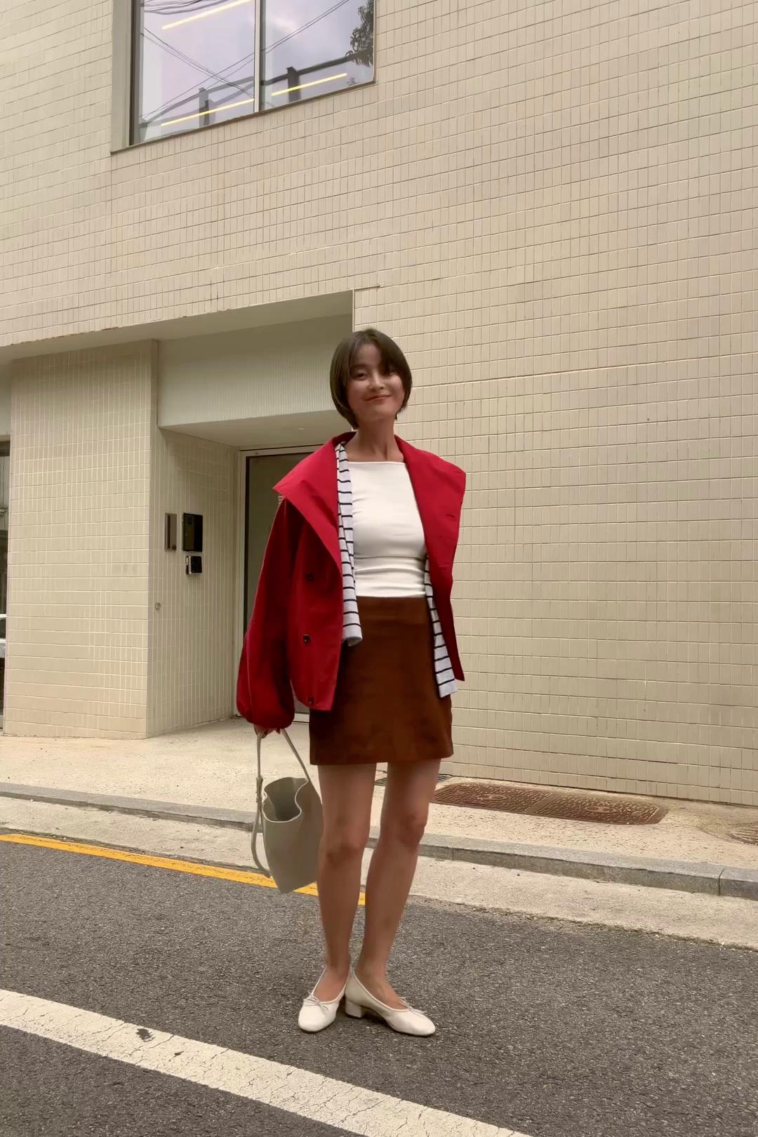 스웨이드 레더 미니 스커트