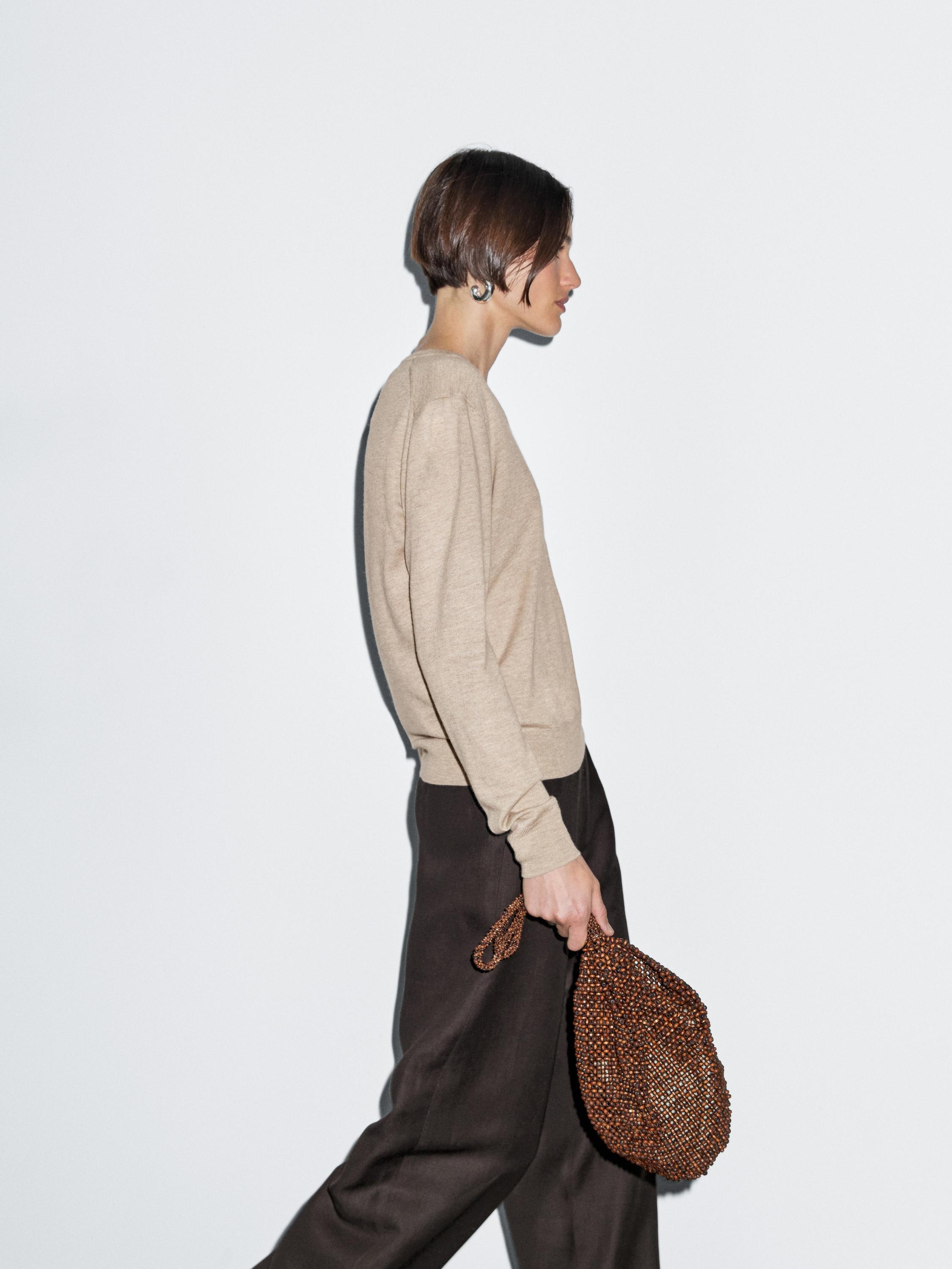 Wool blend V-neck knit sweater