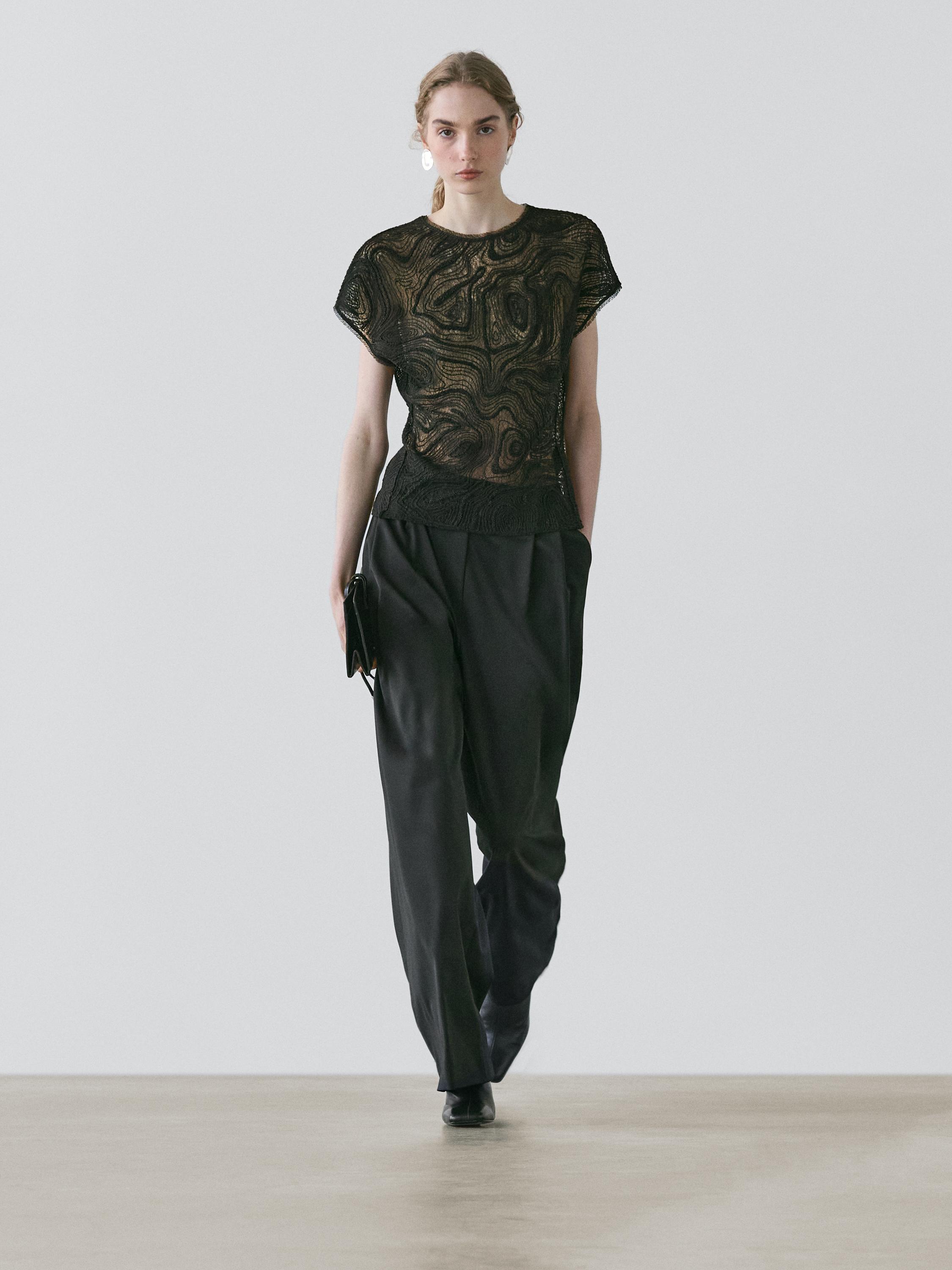 Semi-sheer embroidered top