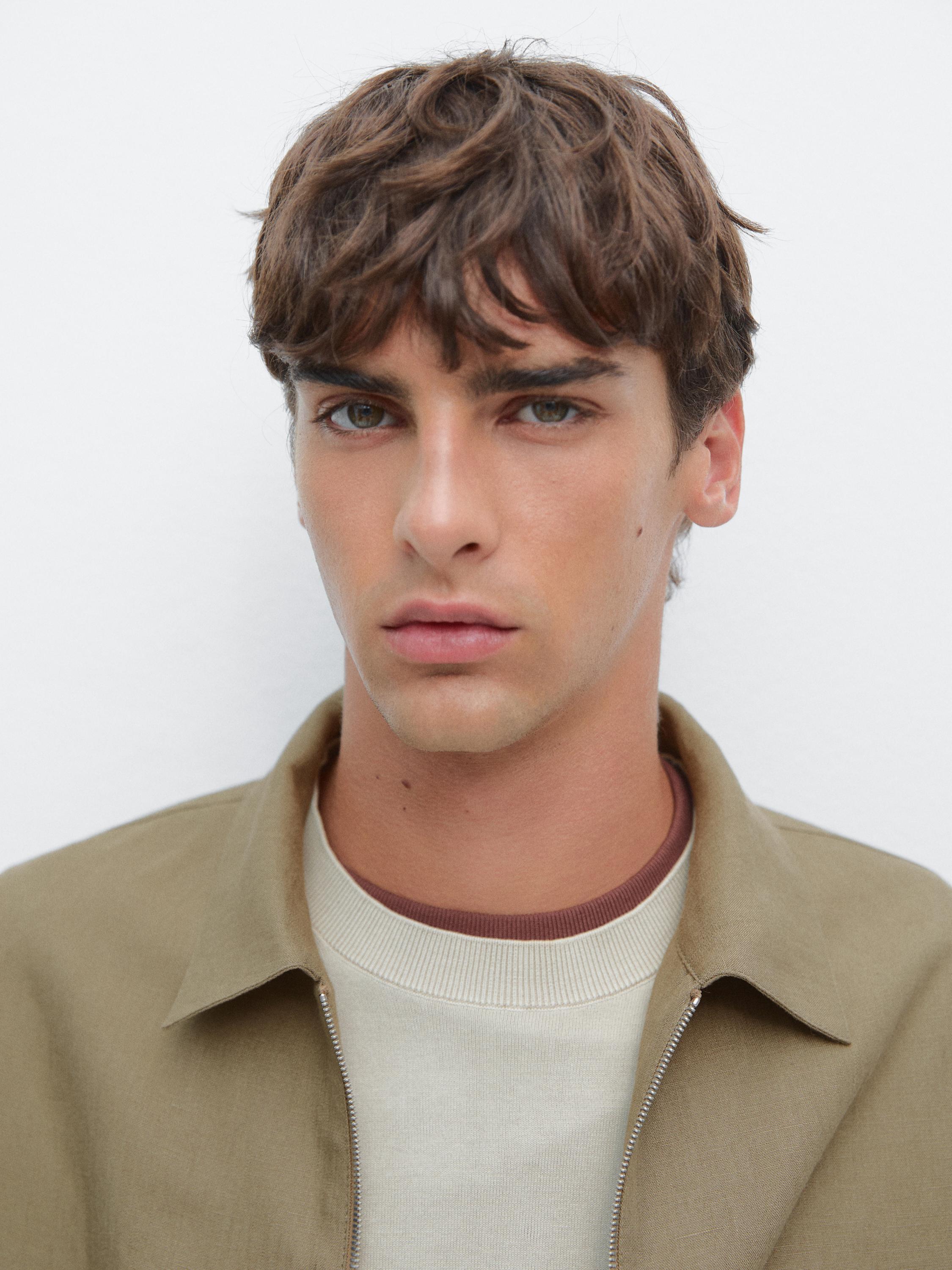 100% linen total look zip-up jacket
