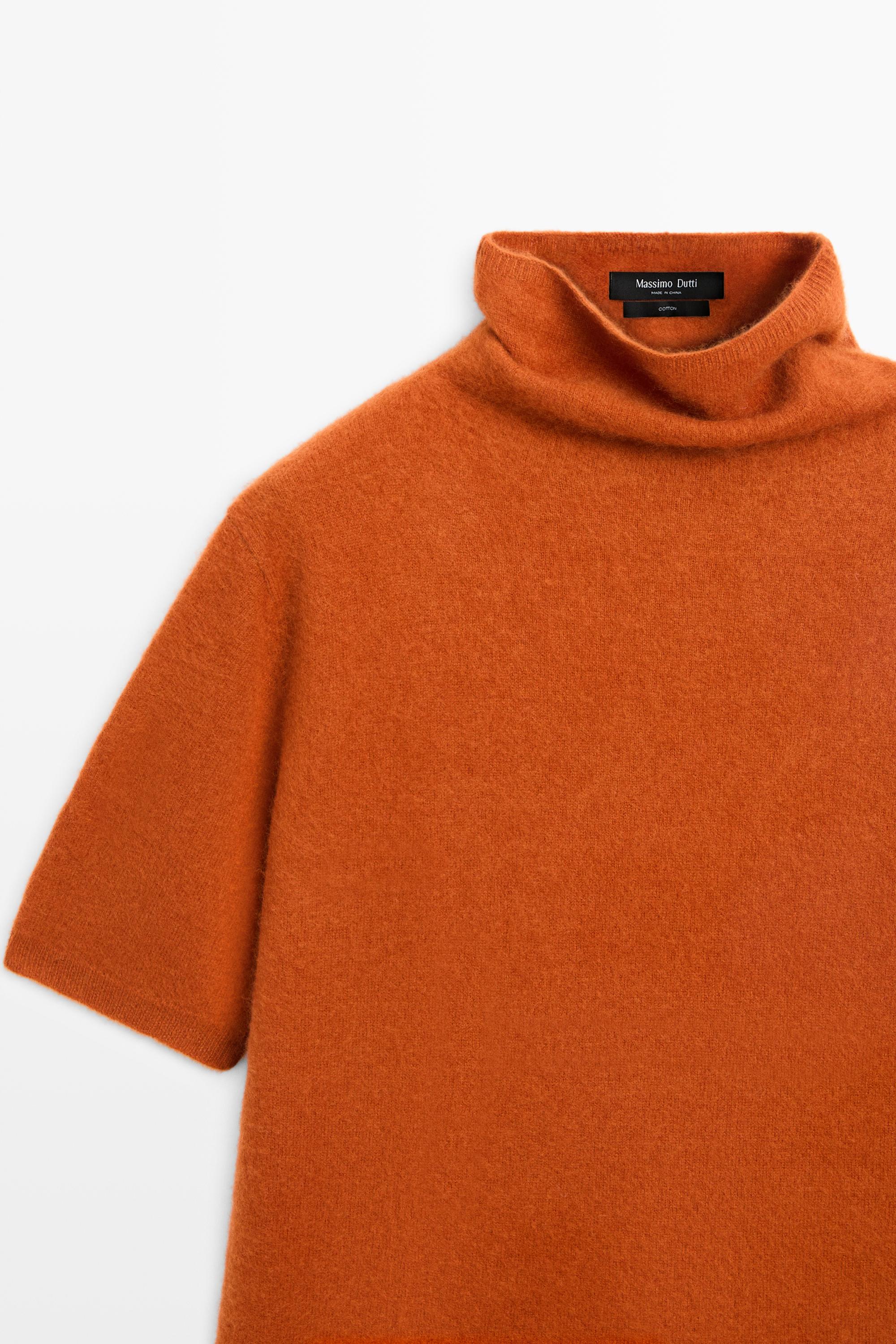 100% wool oversize short-sleeve knit sweater — BURNT ORANGE