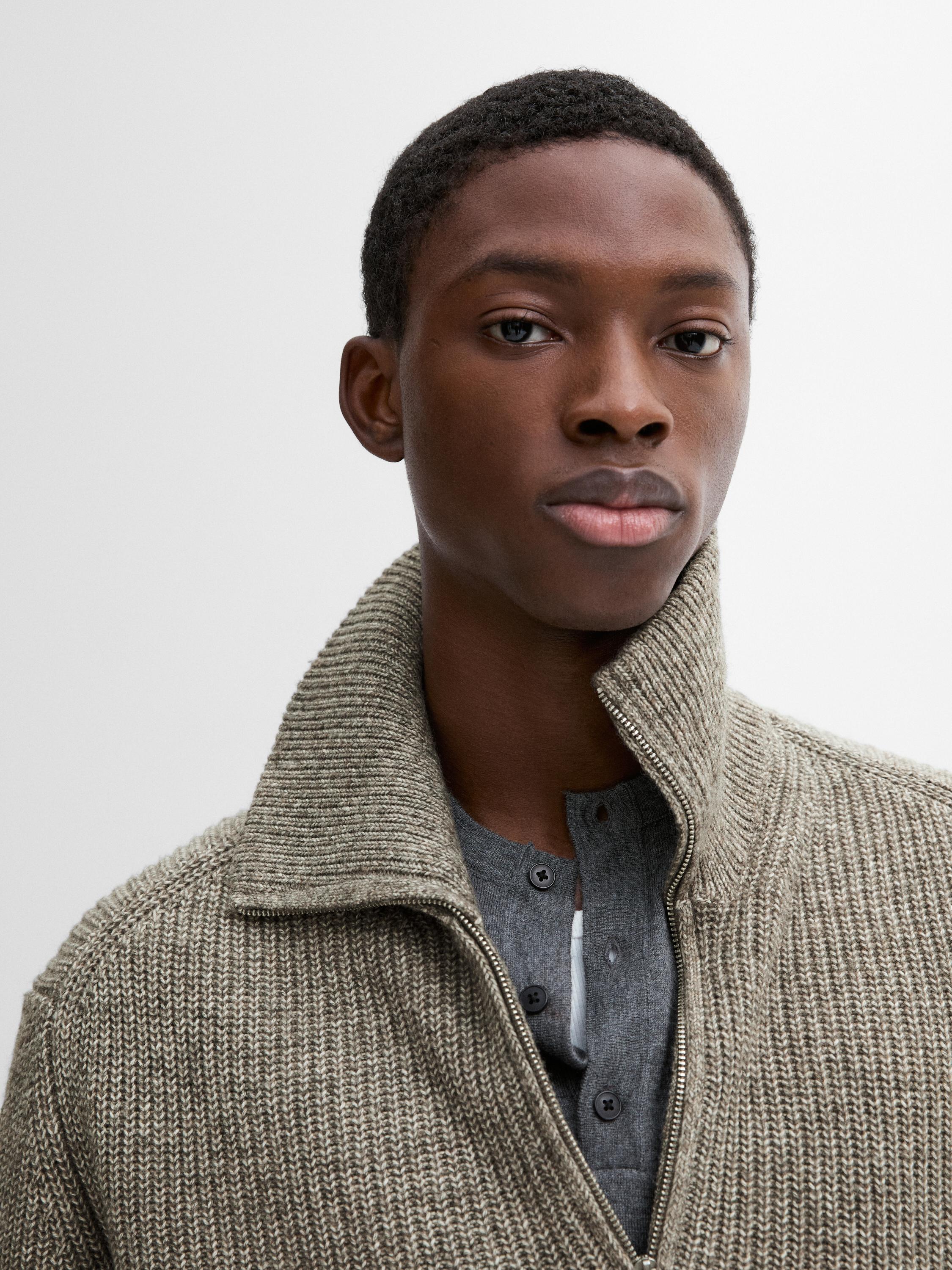 Cotton blend mock neck sweater