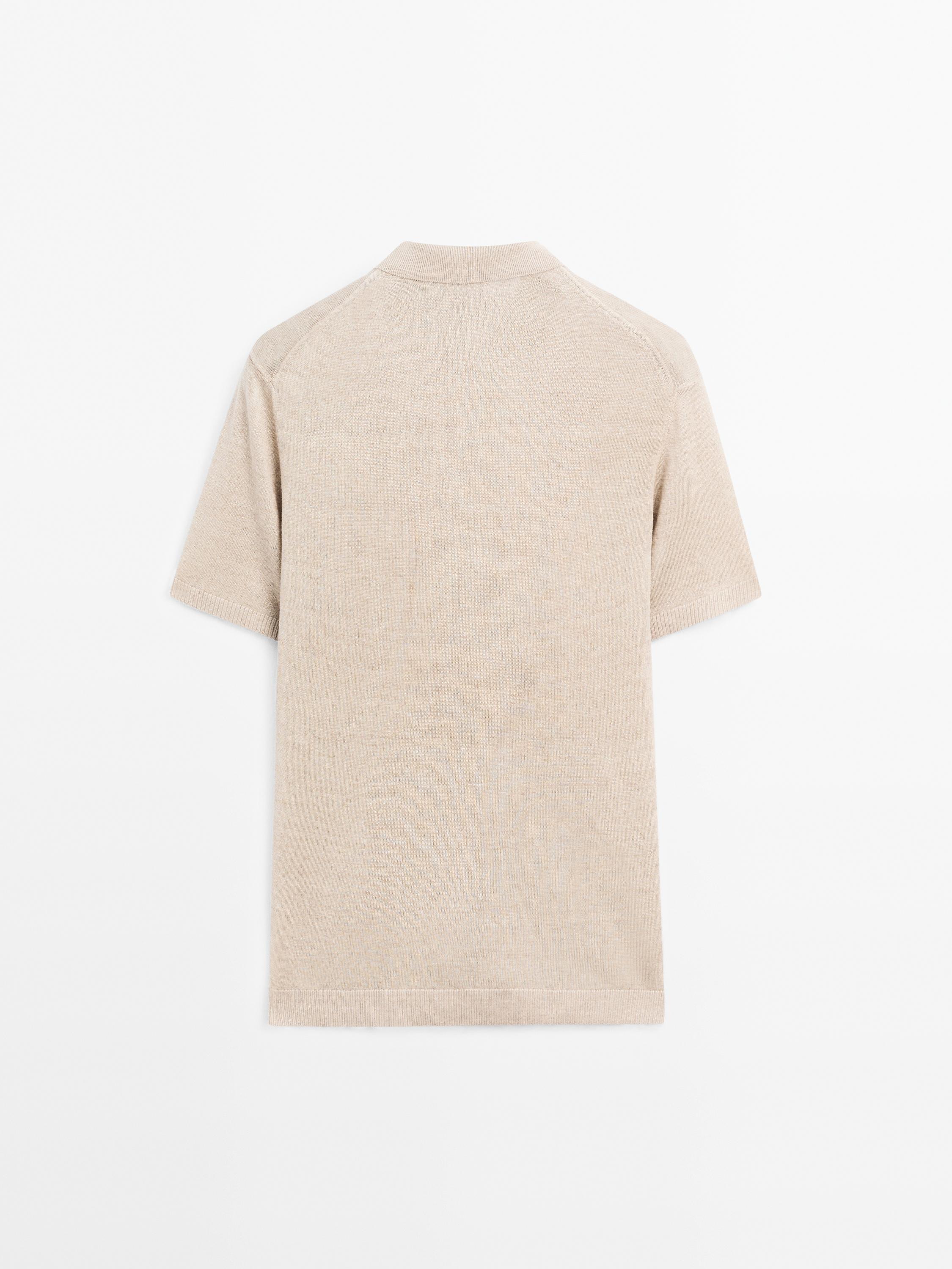 100% linen knit cardigan with polo collar