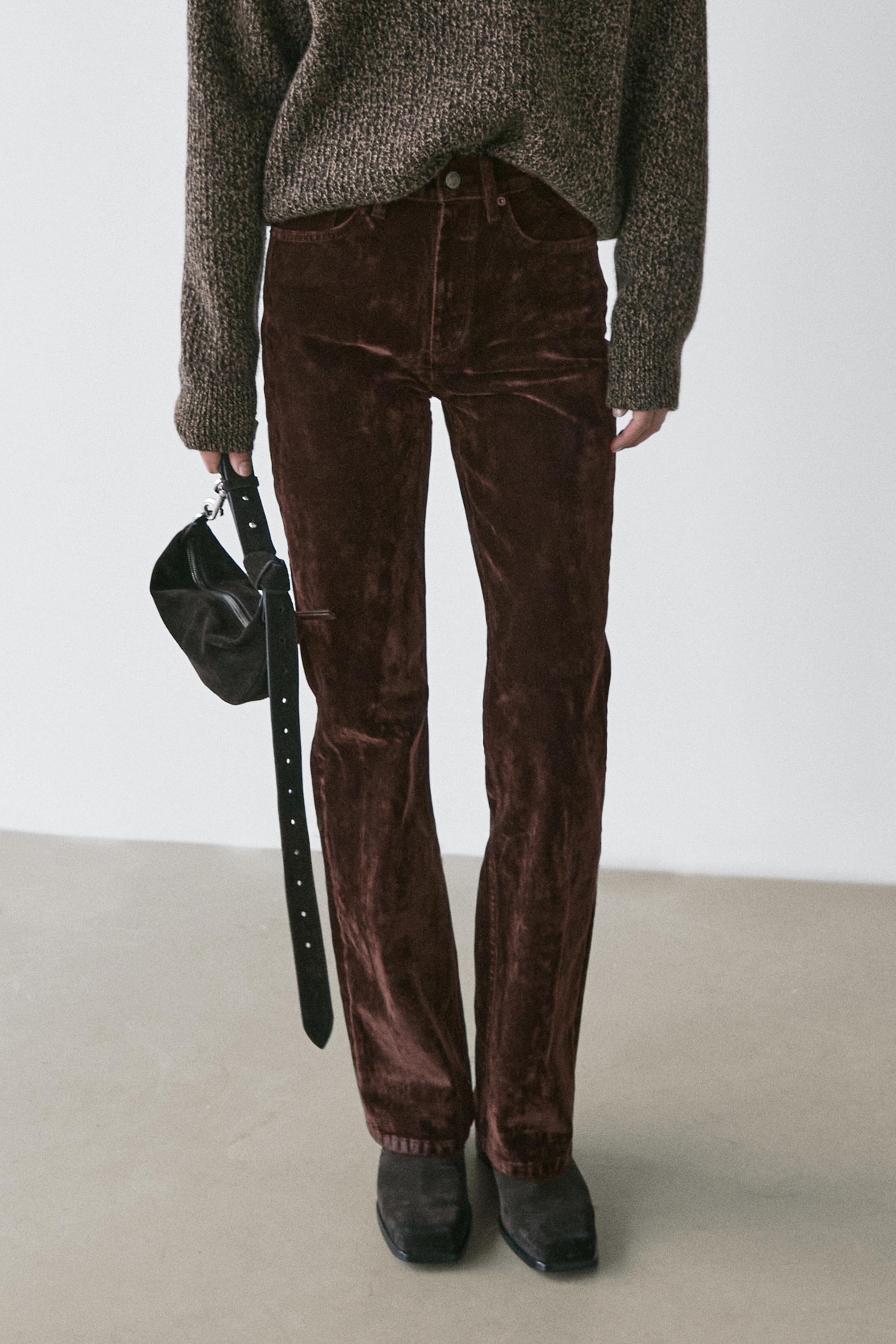 High-waist flocked boot-cut jeans — Chocolate
