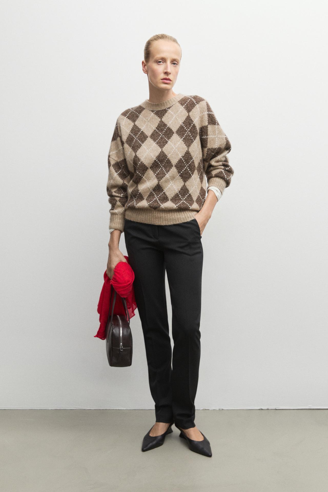 Argyle knit sweater with cashmere — BEIGE