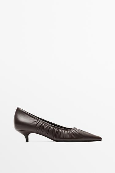 Gathered leather heel shoe — BROWN 1