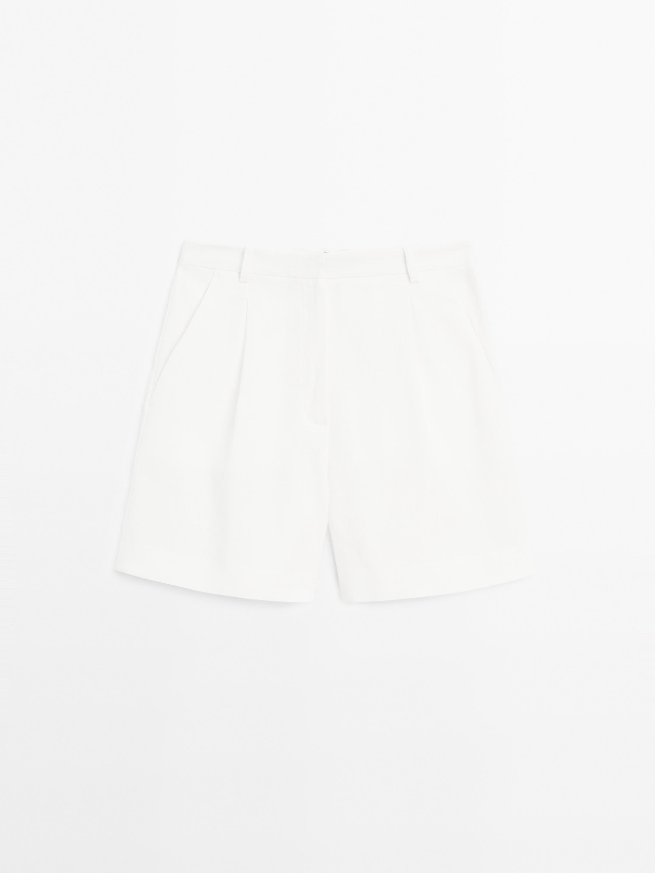 Linen blend darted waist Bermuda shorts