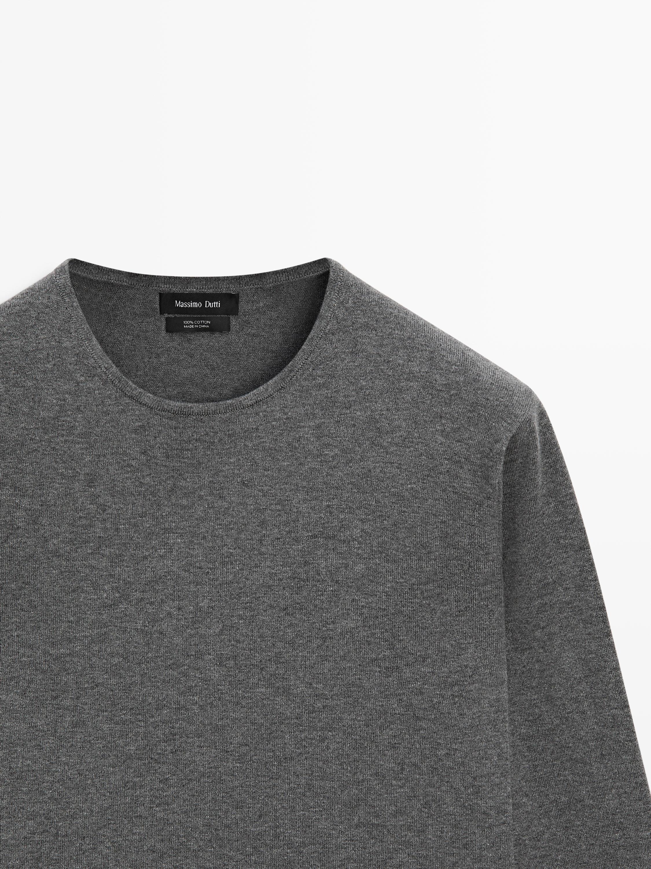 Knit 100% cotton crew neck sweater — MEDIUM GREY