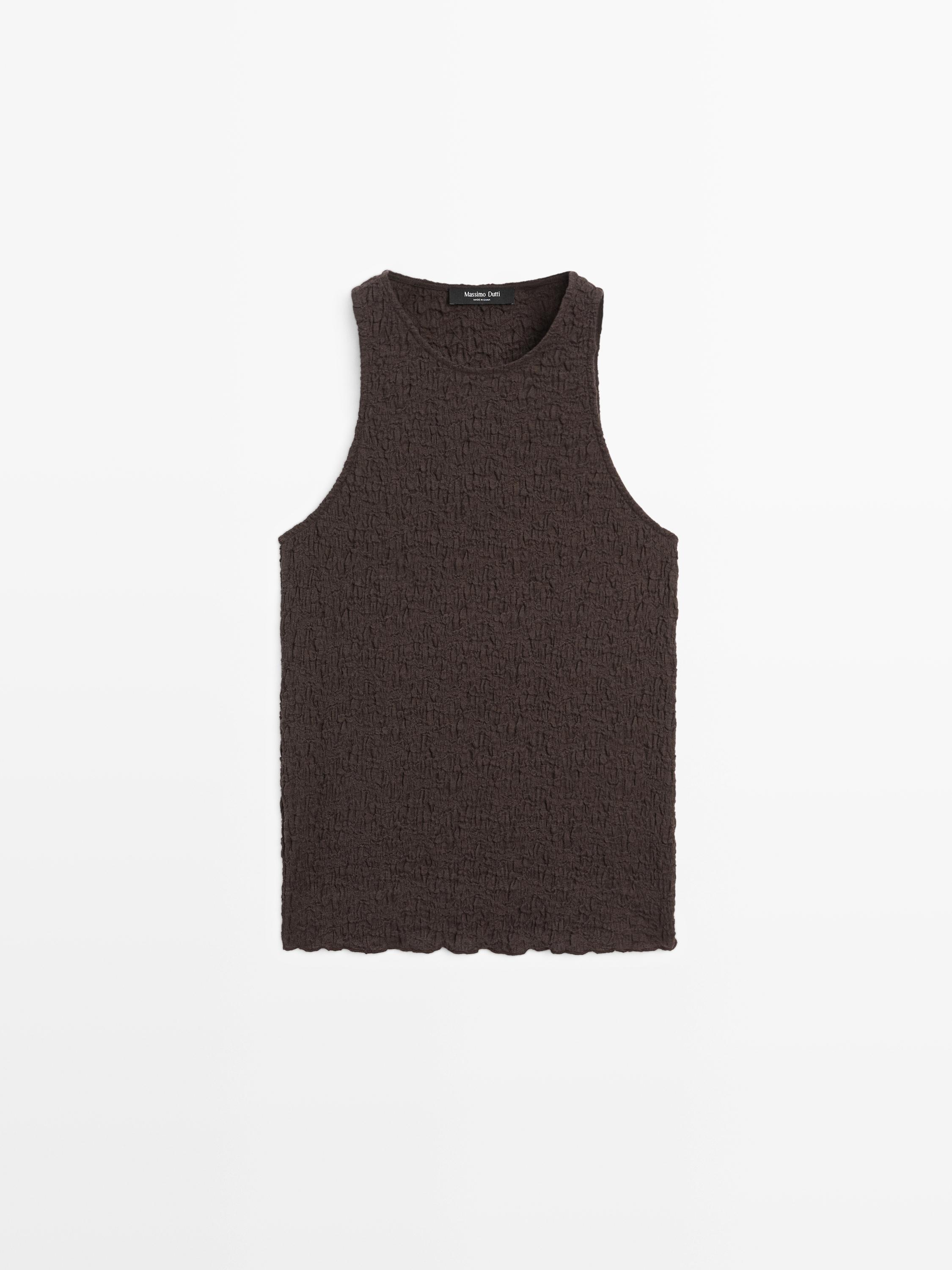 Textured halter top — BROWN