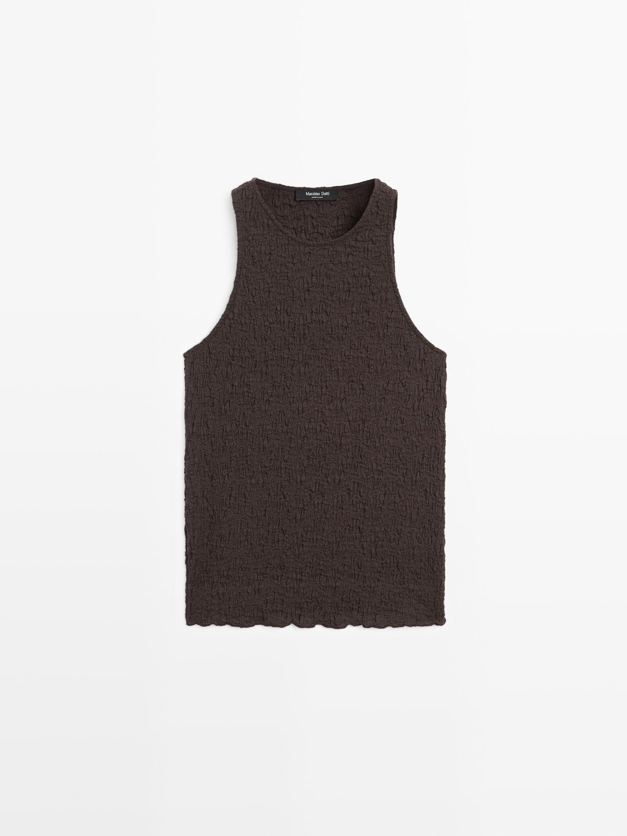 Massimo Dutti - Dames - Haltertop Met Structuur - Bruin - M